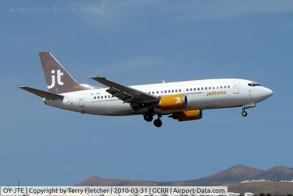 OY-JTE, 1995 Boeing 737-3L9 C/N 27834, Jettime B737 at Arrecife , Lanzarote in March 2010