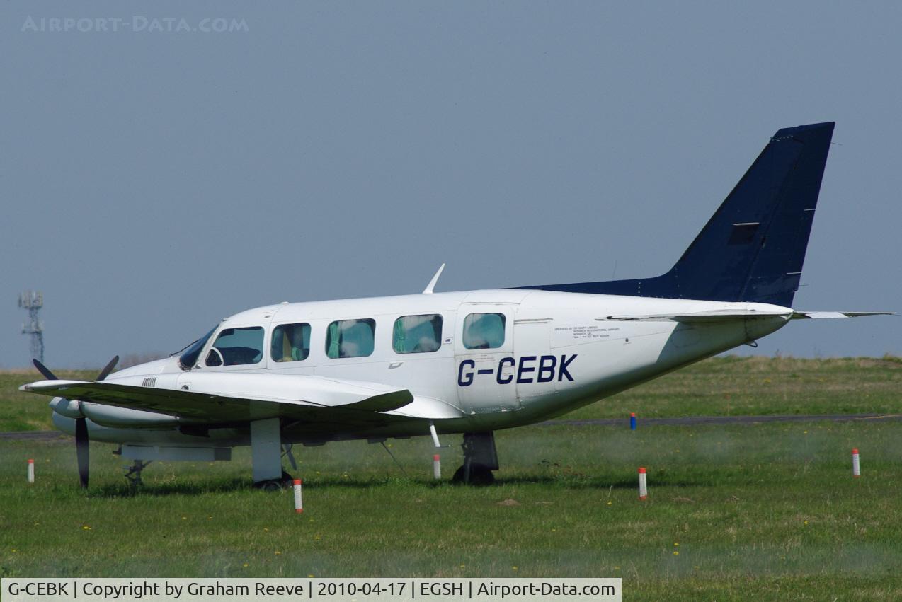 G-CEBK, 1976 Piper PA-31-350 Chieftain C/N 31-7652056, Parked at Norwich.