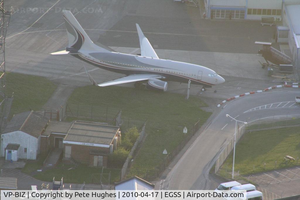 VP-BIZ, 2005 Boeing 737-7AU BBJ C/N 34477, VP-BIZ BBJ at Stansted, closed by volcanic ash, provides an opportunity for balloon flight