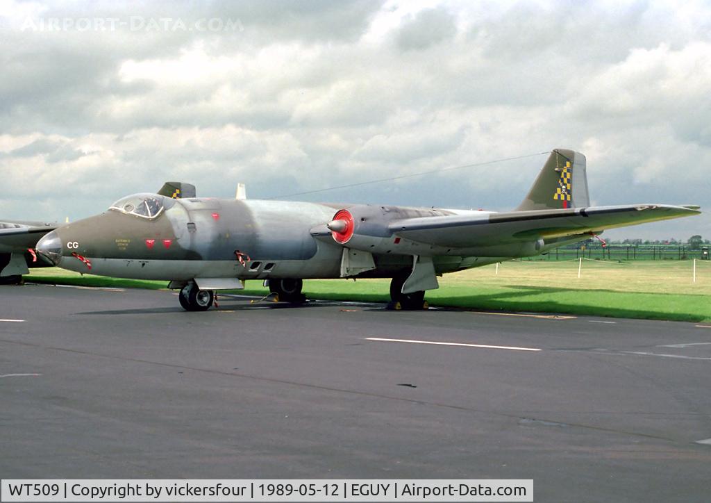 WT509, 1955 English Electric Canberra PR.7 C/N EEP71369, Royal Air Force Canberra PR7 (c/n 71369). Operated by 100 Squadron, coded 'CG'.