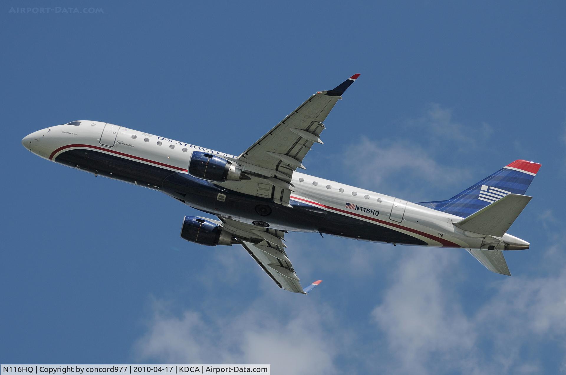 N116HQ, 2007 Embraer 175LR (ERJ-170-200LR) C/N 17000183, Seen at KDCA on 4/17/2010.