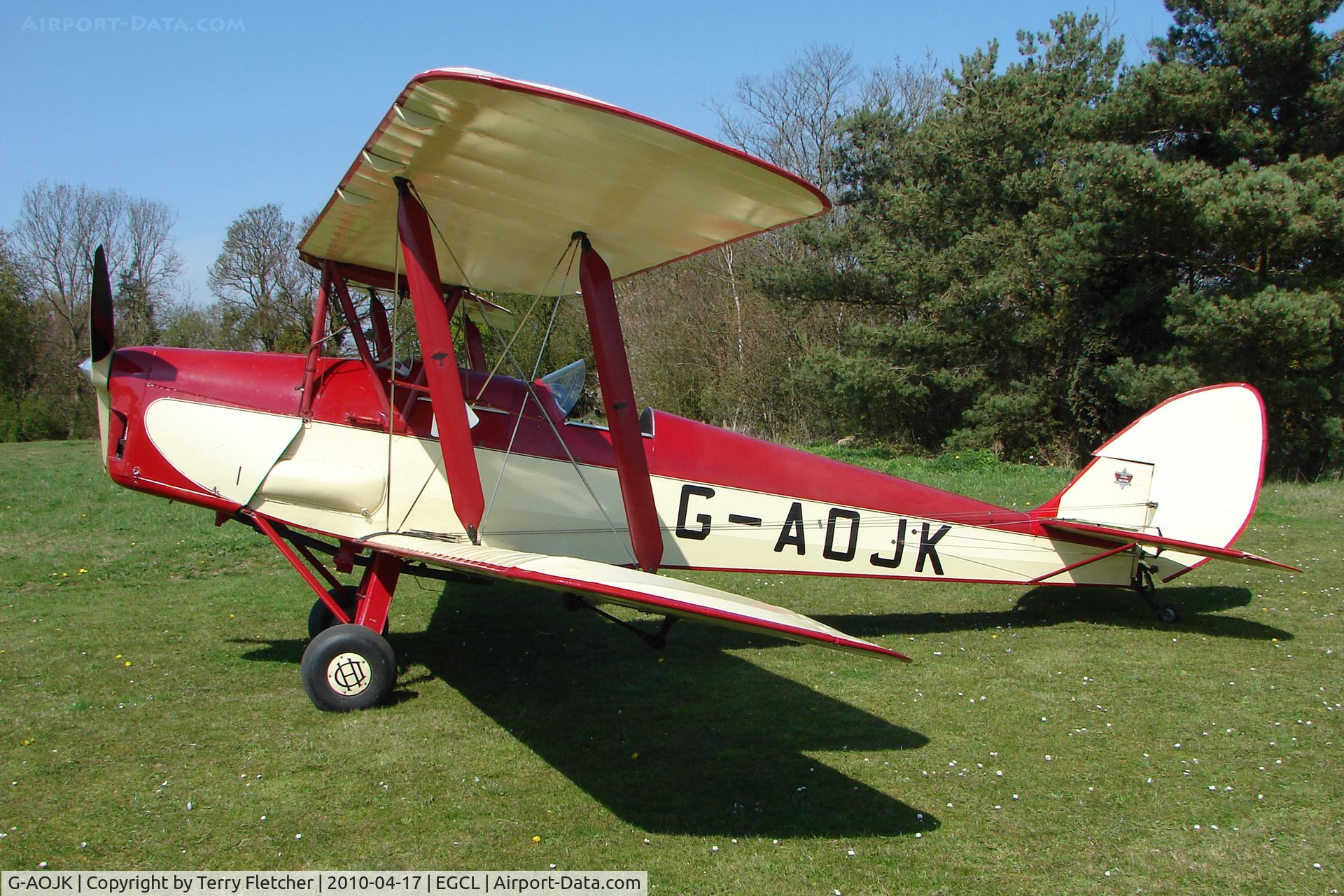 G-AOJK, 1939 De Havilland DH-82A Tiger Moth II C/N 82813, at Fenland on a fine Spring day for the 2010 Vintage Aircraft Club Daffodil Fly-In