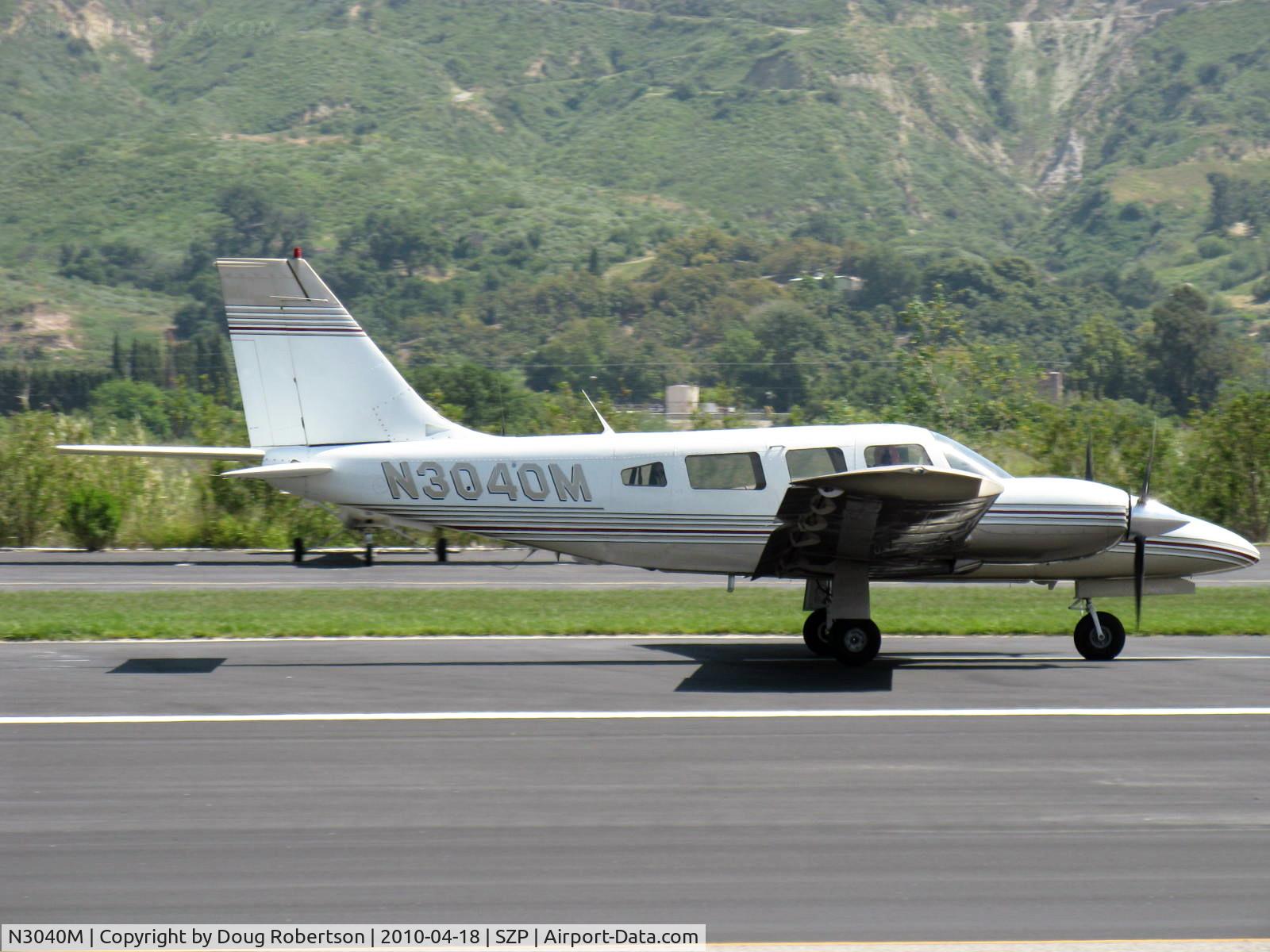 N3040M, 1979 Piper PA-34-200T Seneca II C/N 34-7970105, 1979 Piper PA-34-200T SENECA II, two Continental TSIO-360-E 200 Hp each, turbo-charged, counter-rotating props, landing roll Rwy 22