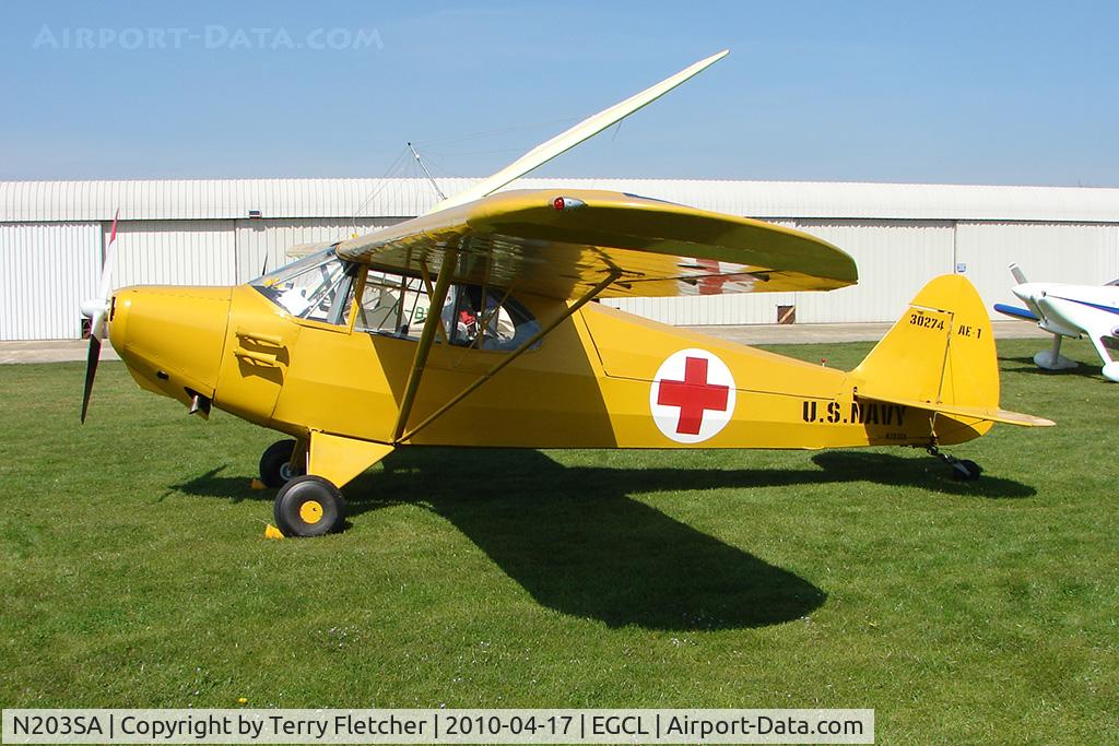 N203SA, 1943 Piper J-5C Cub Cruiser Cub Cruiser C/N 5-1477, at Fenland on a fine Spring day for the 2010 Vintage Aircraft Club Daffodil Fly-In