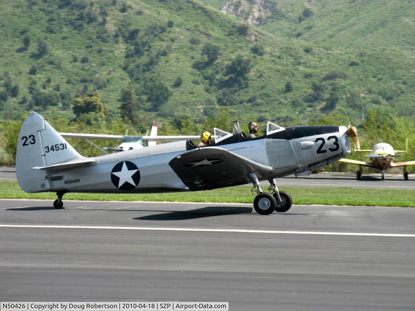 N50426, 1943 Fairchild M-62A-3 Cornell II C/N T43-5197, 1943 Fairchild M-62A CORNELL, Fairchild Ranger 6-440C-5 200 Hp inverted inline, landing roll Rwy 22