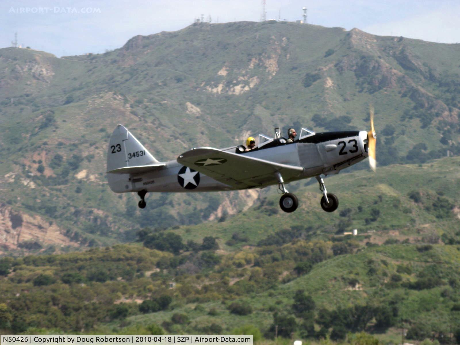 N50426, 1943 Fairchild M-62A-3 Cornell II C/N T43-5197, 1943 Fairchild M-62A CORNELL, Fairchild Ranger 6-440C-5 200 Hp inverted inline, takeoff climb Rwy 22