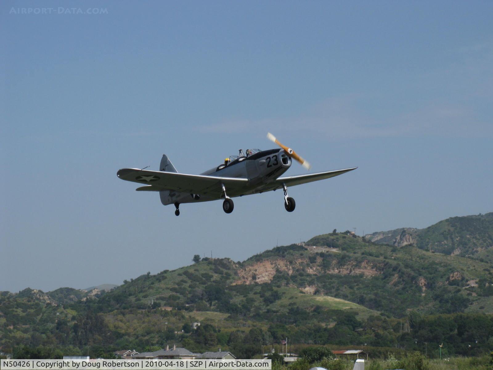 N50426, 1943 Fairchild M-62A-3 Cornell II C/N T43-5197, 1943 Fairchild M-62A CORNELL, Fairchild Ranger 6-440C-5 200 Hp inverted inline, takeoff climb Rwy 22