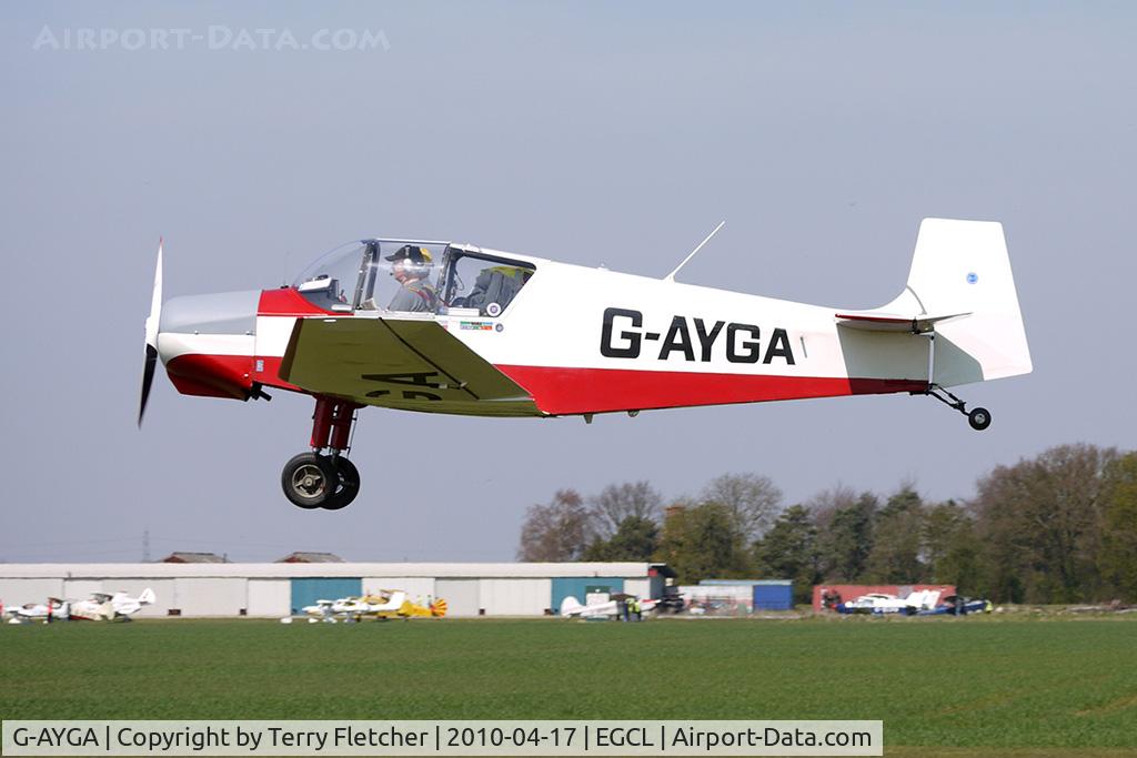 G-AYGA, 1956 SAN Jodel D-117 C/N 436, at Fenland on a fine Spring day for the 2010 Vintage Aircraft Club Daffodil Fly-In