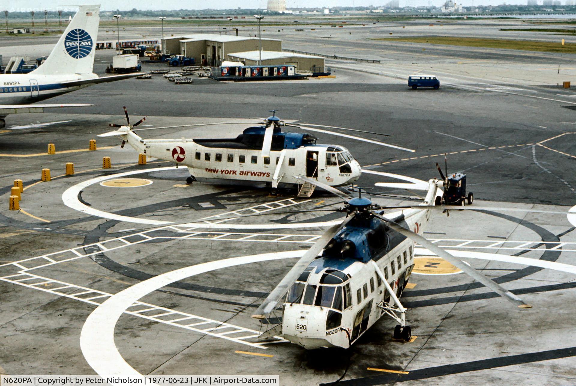N620PA, 1968 Sikorsky S-61N C/N 61428, S-61L of New York Airways at the terminal at Kennedy in the Summer of 1977.