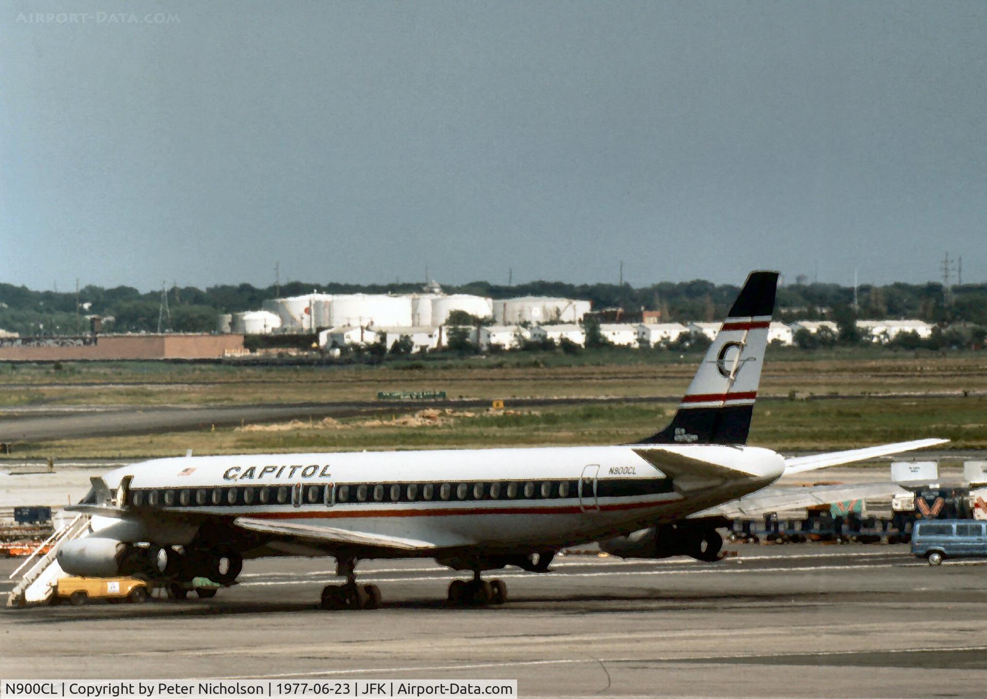 N900CL, 1960 Douglas DC-8-33 C/N 45265, DC-8-33 of Capitol International Airways at Kennedy in the Summer of 1977.