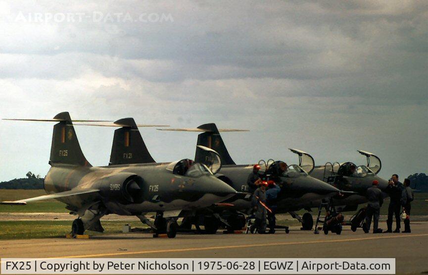 FX25, 1964 Lockheed F-104G Starfighter C/N 683-9056, F-104G Starfighter of the Belgian Air Force aerobatic display team The Slivers on the flight-line at the 1975 RAF Alconbury Airshow.