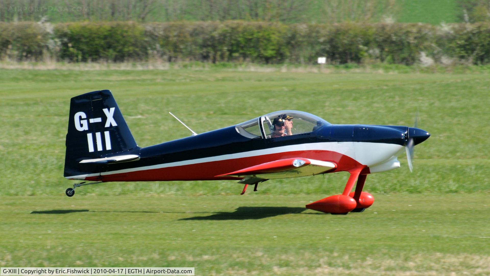 G-XIII, 2005 Vans RV-7 C/N PFA 323-14165, G-XIII departing Shuttleworth (Old Warden) Aerodrome.