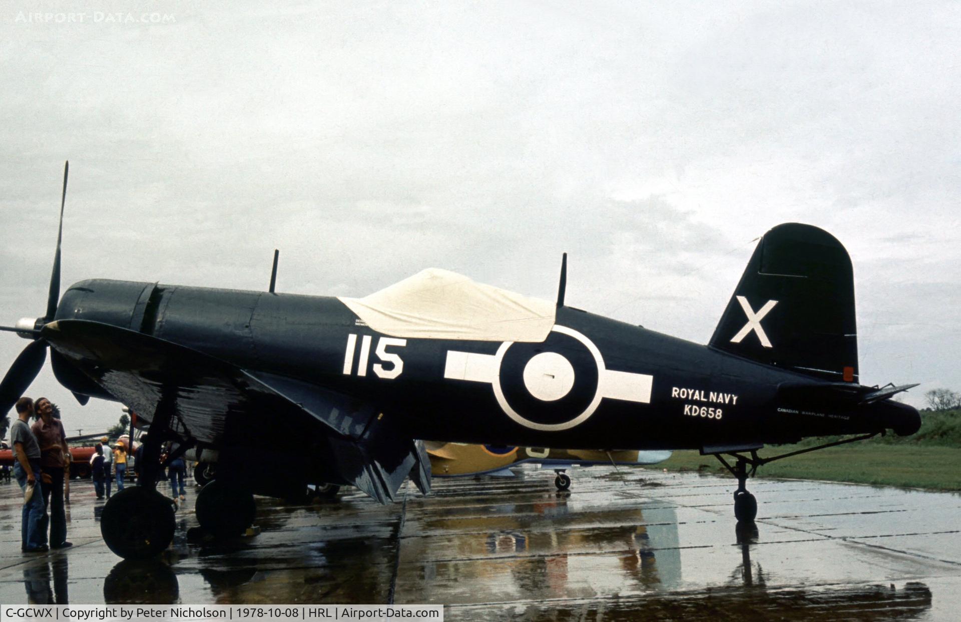 C-GCWX, 1944 Goodyear FG-1D Corsair C/N 3697, Canadian Warplane Heritage FG-1D Corsair as Corsair IV KD 658 on display at the 1978 Confederate Air Force's Airshow.
