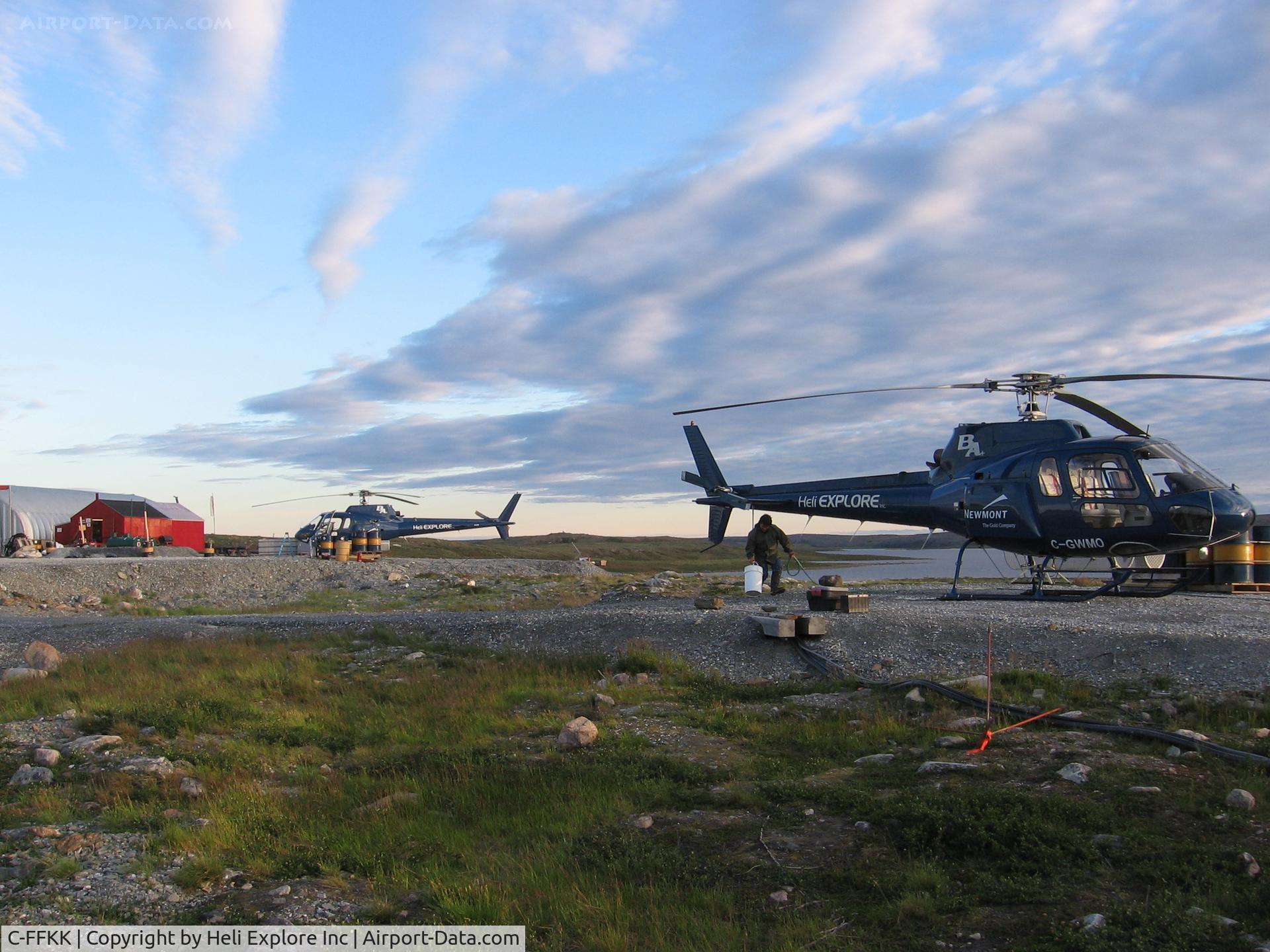 C-FFKK, 1980 Aerospatiale AS-350BA Ecureuil C/N 1242, Two Heli Explore aircraft on stanby at Boston camp Nunavut