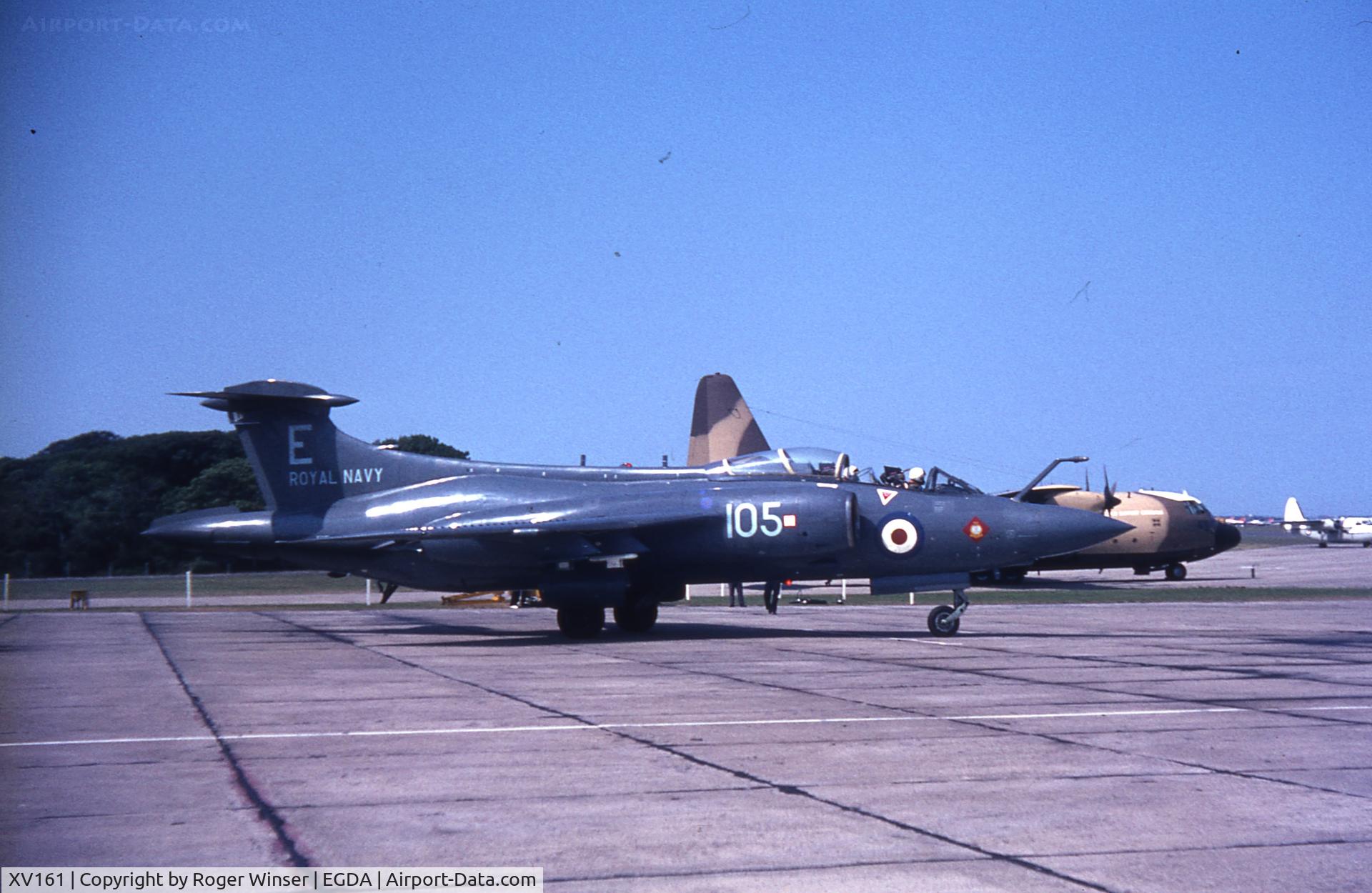 XV161, 1966 Hawker Siddeley Buccaneer S.2 C/N B3-02-66, Coded 105/E of 800NAS on disply at RNAS Brawdy, Wales, UK. 1969 Brawdy Naval Air Day