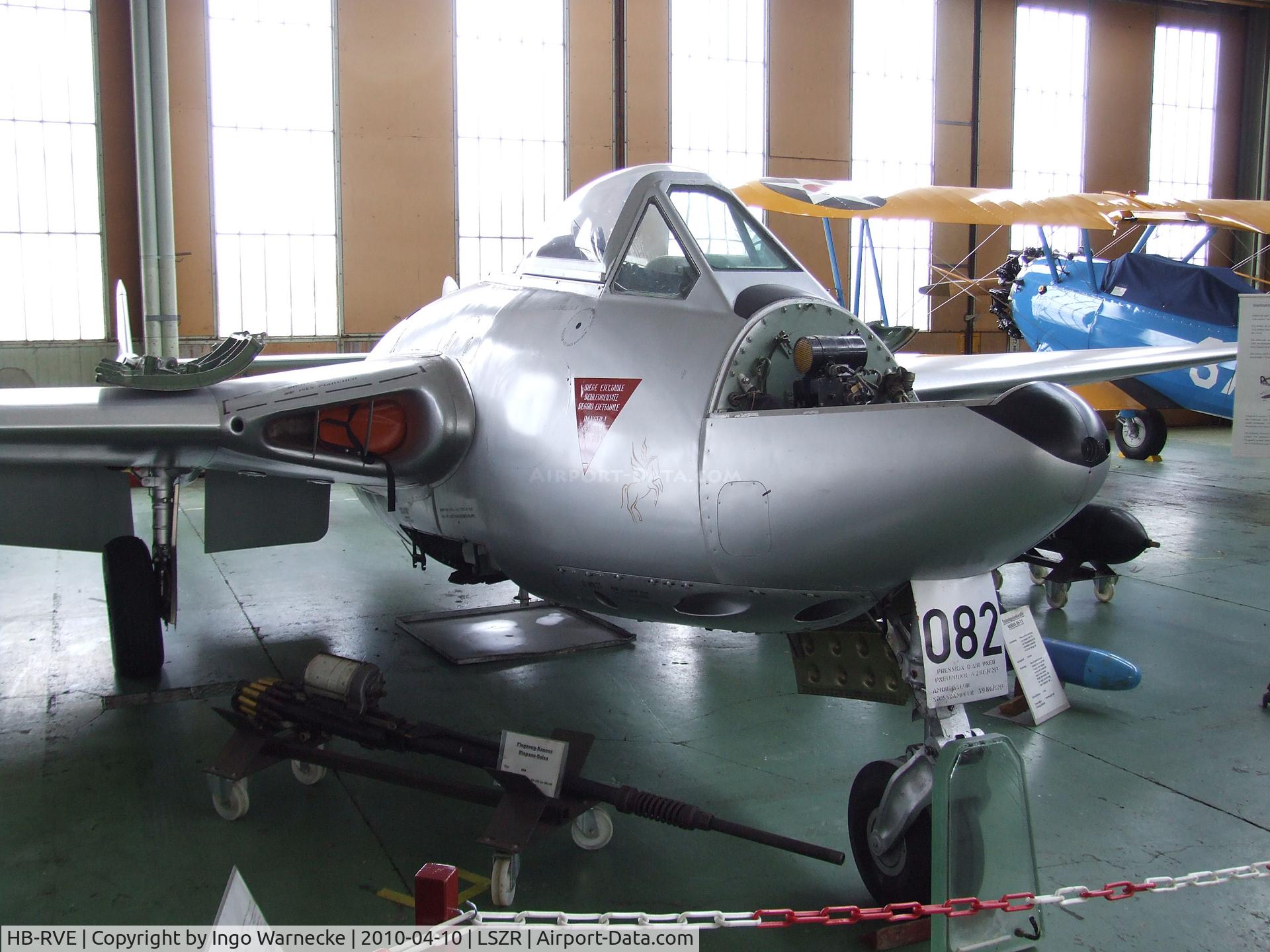 HB-RVE, 1960 De Havilland (F+W Emmen) Vampire FB6 (DH-100) C/N 993, De Havilland D.H.100 Vampire FB6 at the Fliegermuseum Altenrhein