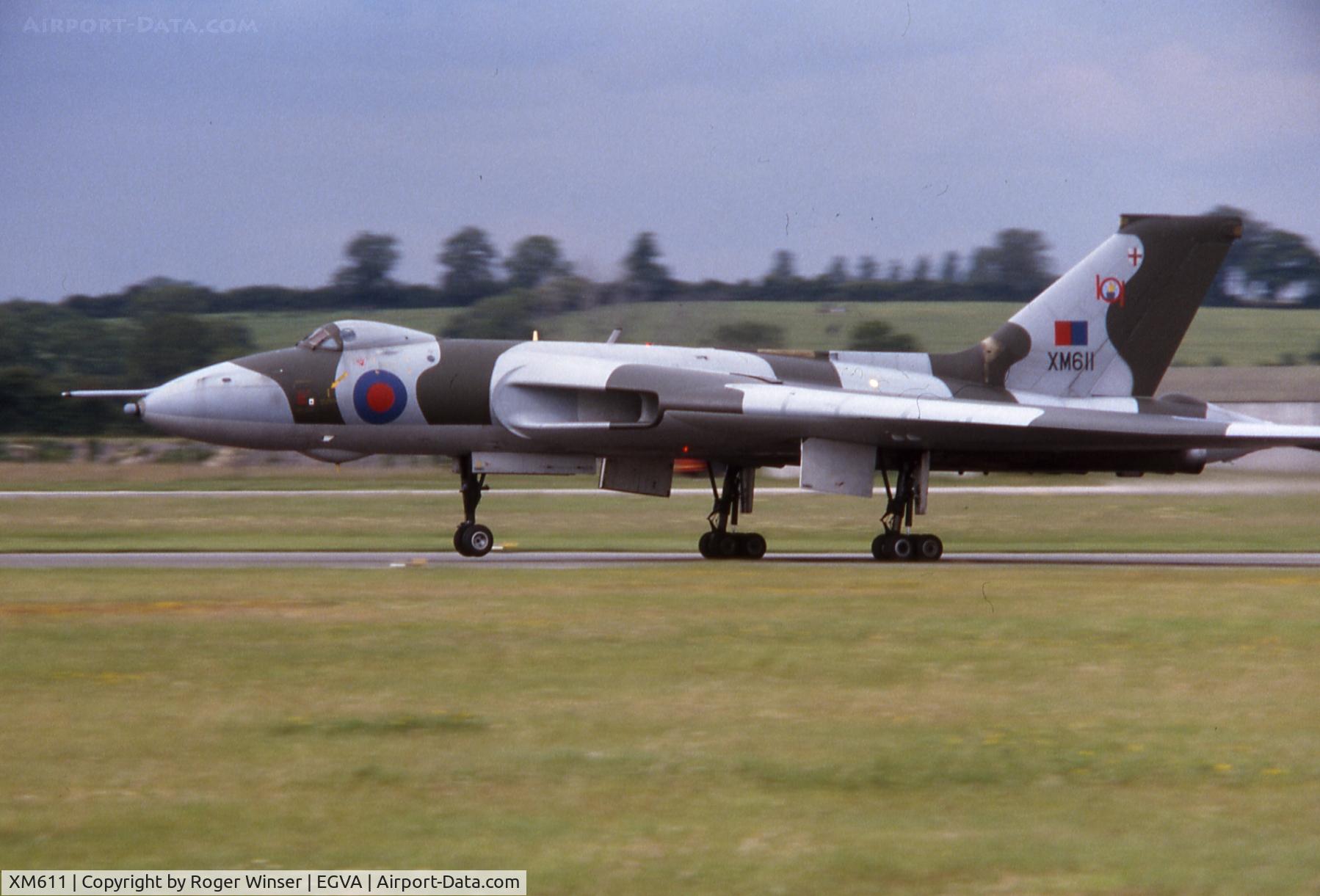 XM611, 1964 Avro Vulcan B.2 C/N Set 75, Vulcan of 101 Squadron RAF displaying at IAT 1980 held at RAF Fairford in July 1980.