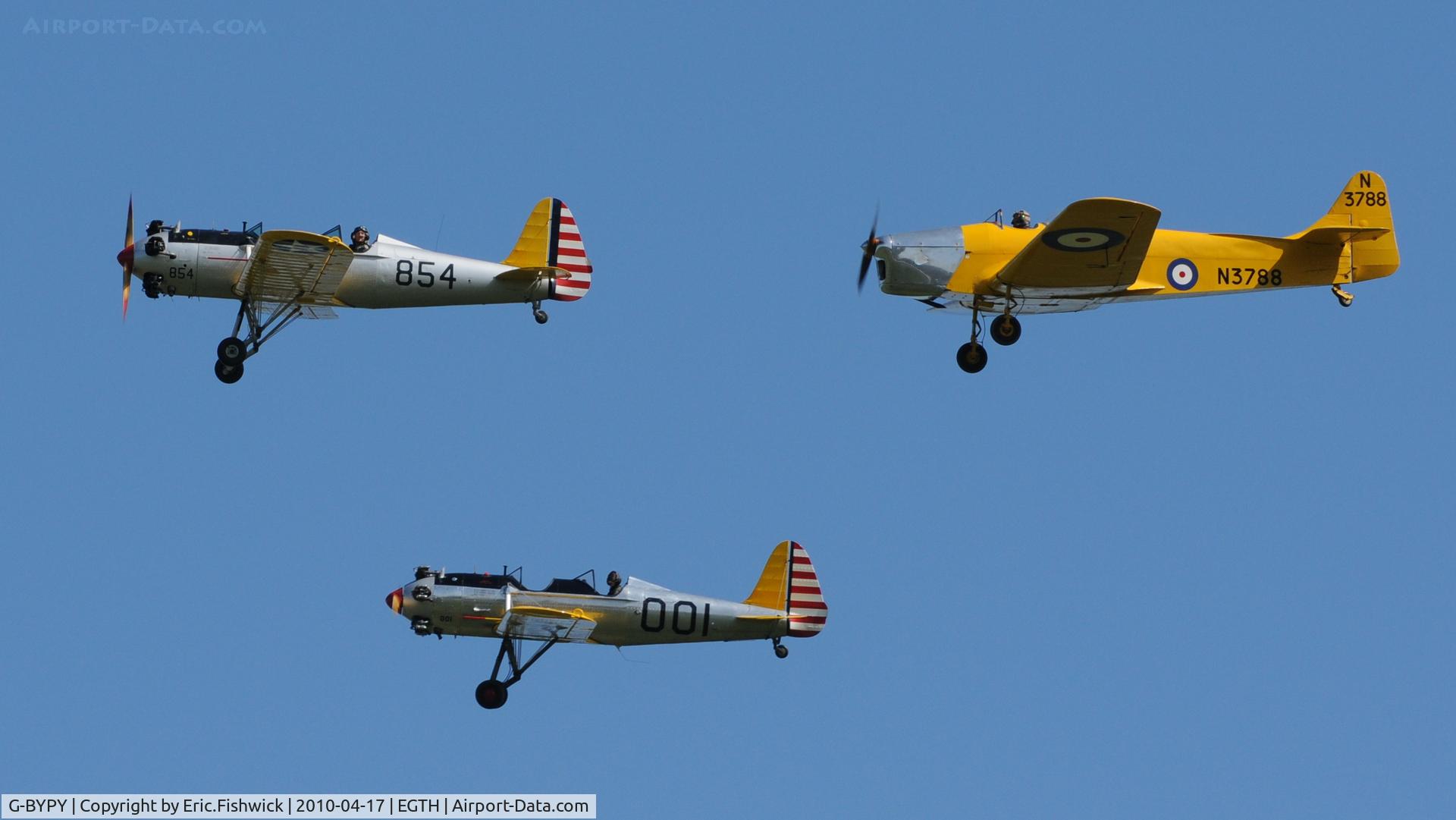 G-BYPY, 1941 Ryan PT-22 Recruit (ST3KR) C/N 1001, Two Ryans and a Miles Hawk enjoying the sunshine at Shuttleworth Collection