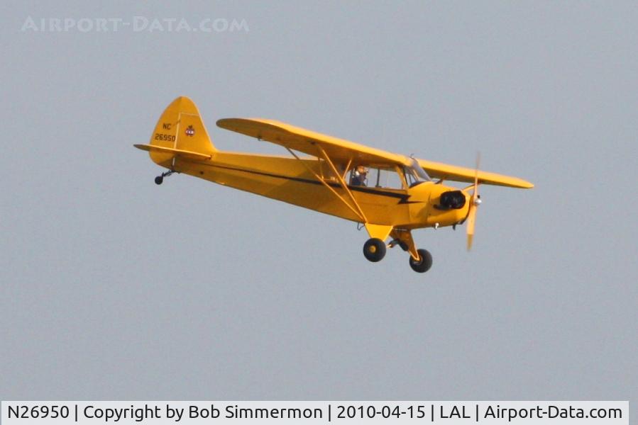 N26950, Piper J3C-65 Cub C/N 20974, Arriving at Lakeland, FL during Sun N Fun 2010.