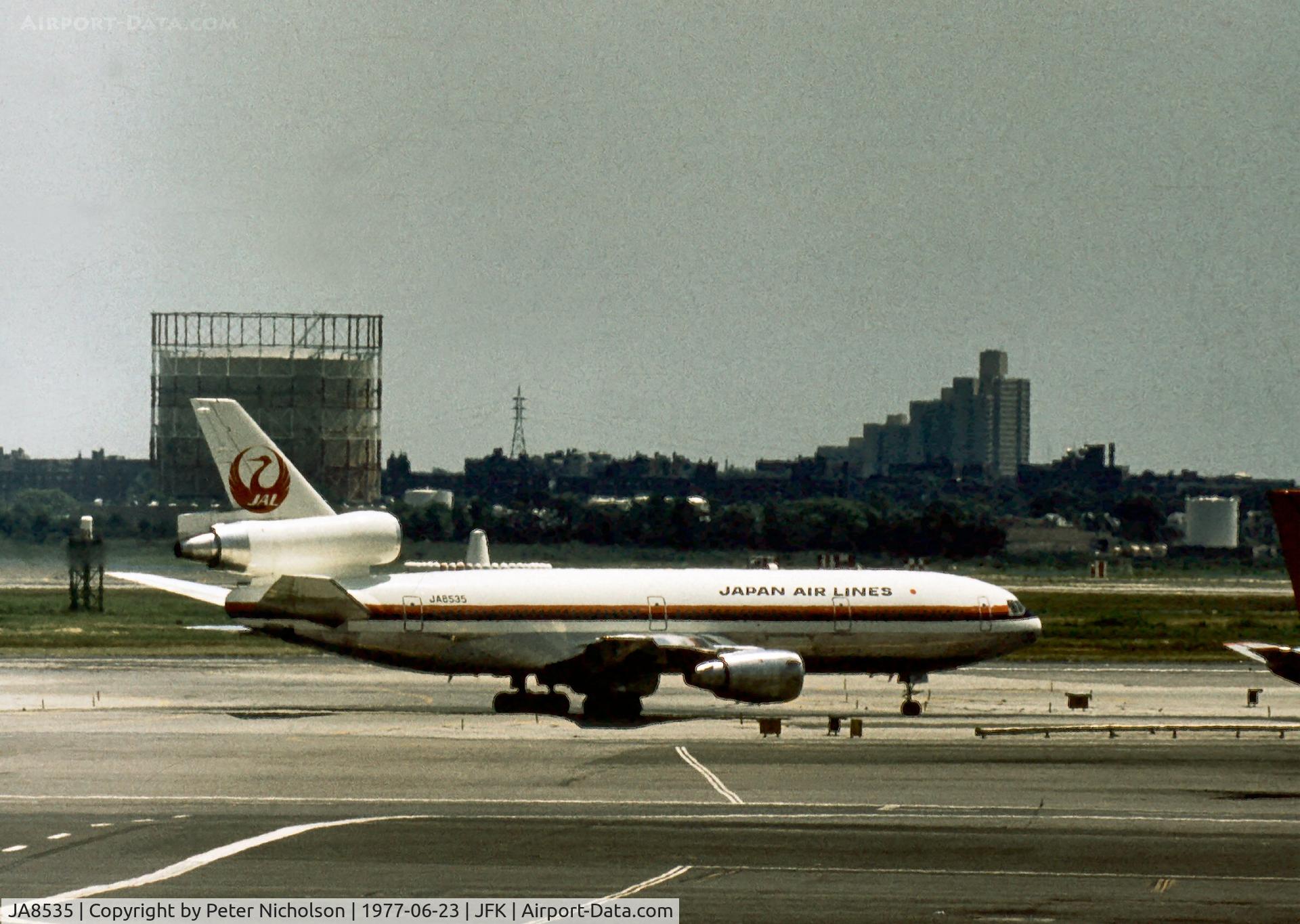 JA8535, 1976 Douglas DC-10-40 C/N 46662, DC-10-40 of Japan Air Lines departing Kennedy in the Summer of 1977.