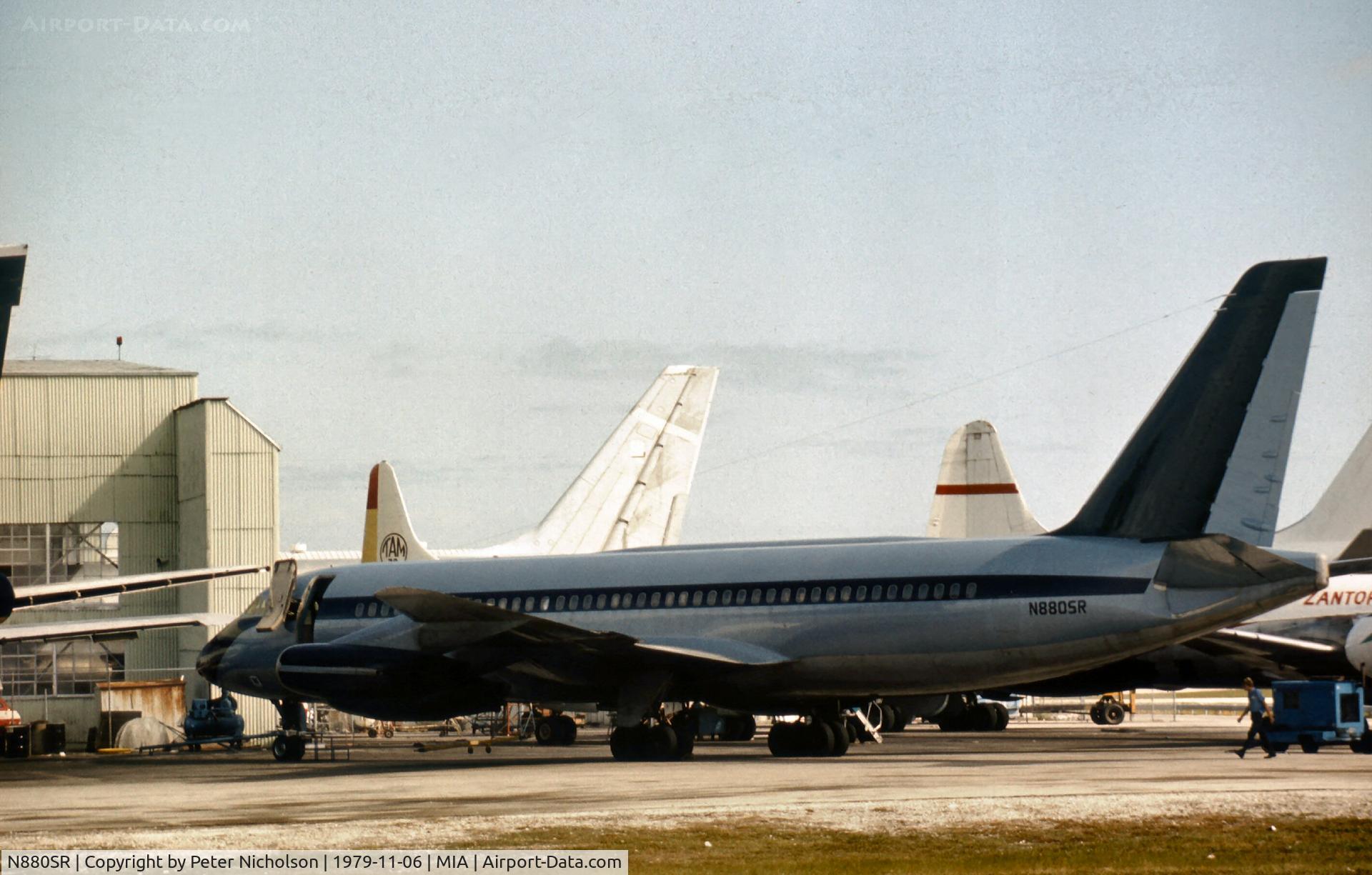 N880SR, 1960 Convair 880-22-2 C/N 22-00-07, Convair 880 seen parked at Miami in November 1979 and reported written off in May 1983.