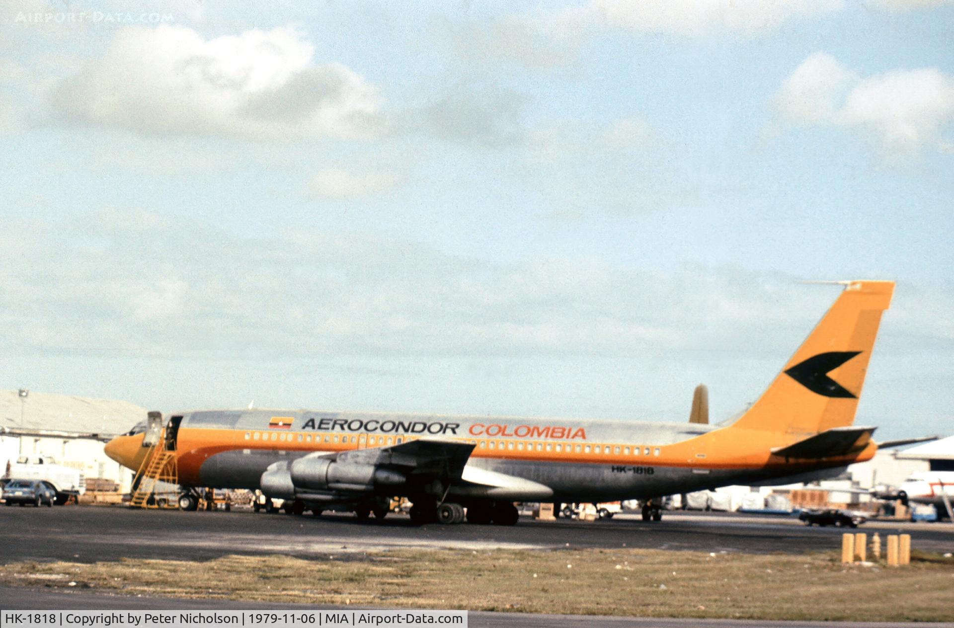 HK-1818, 1959 Boeing 707-123B C/N 17637, Boeing 707-123B of Aerocondor at Miami in November 1979.