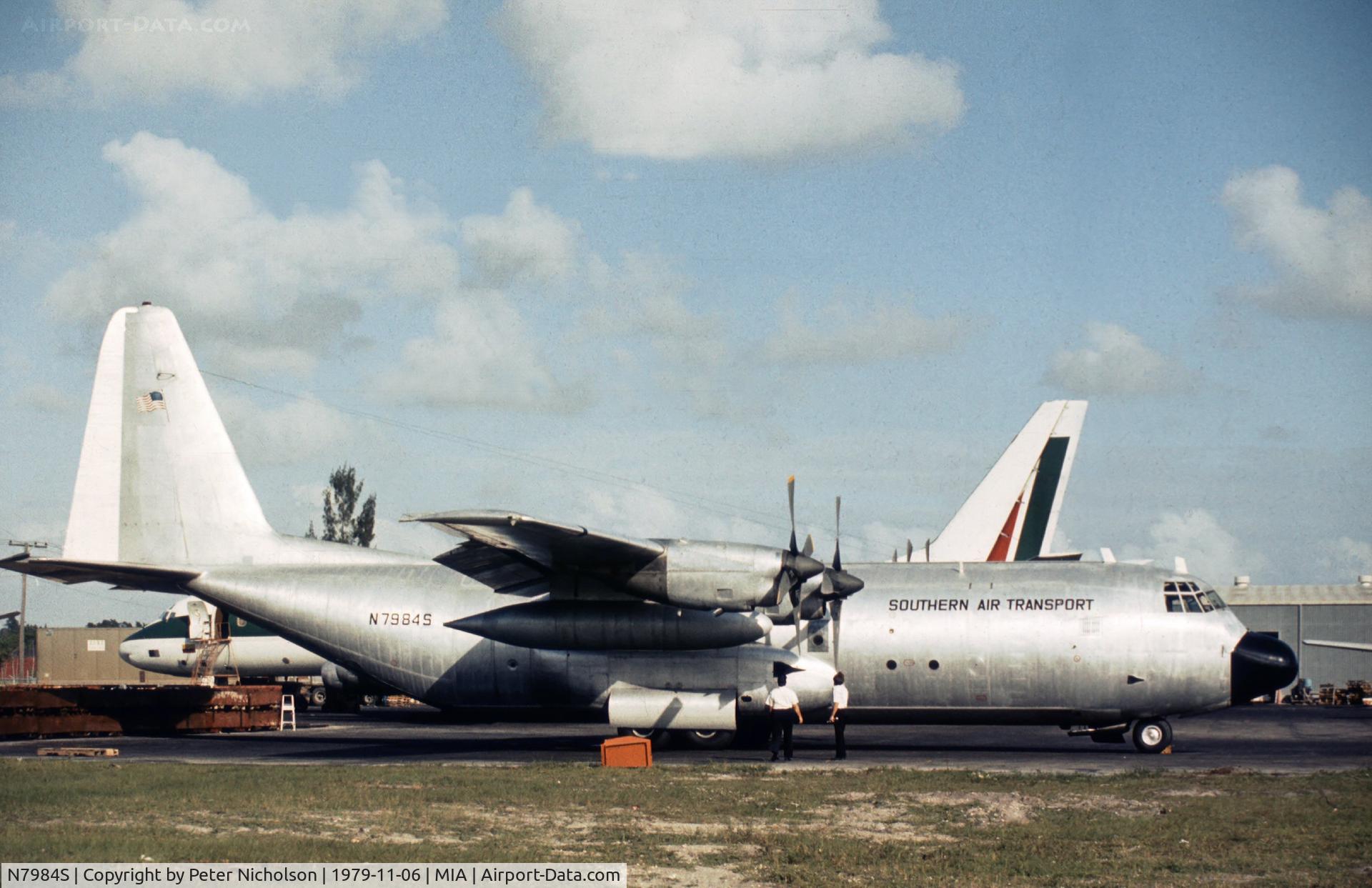 N7984S, Lockheed L-100-20 Hercules C/N 382-4362, L-100 Hercules of Southern Air Transport at Miami in November 1979.