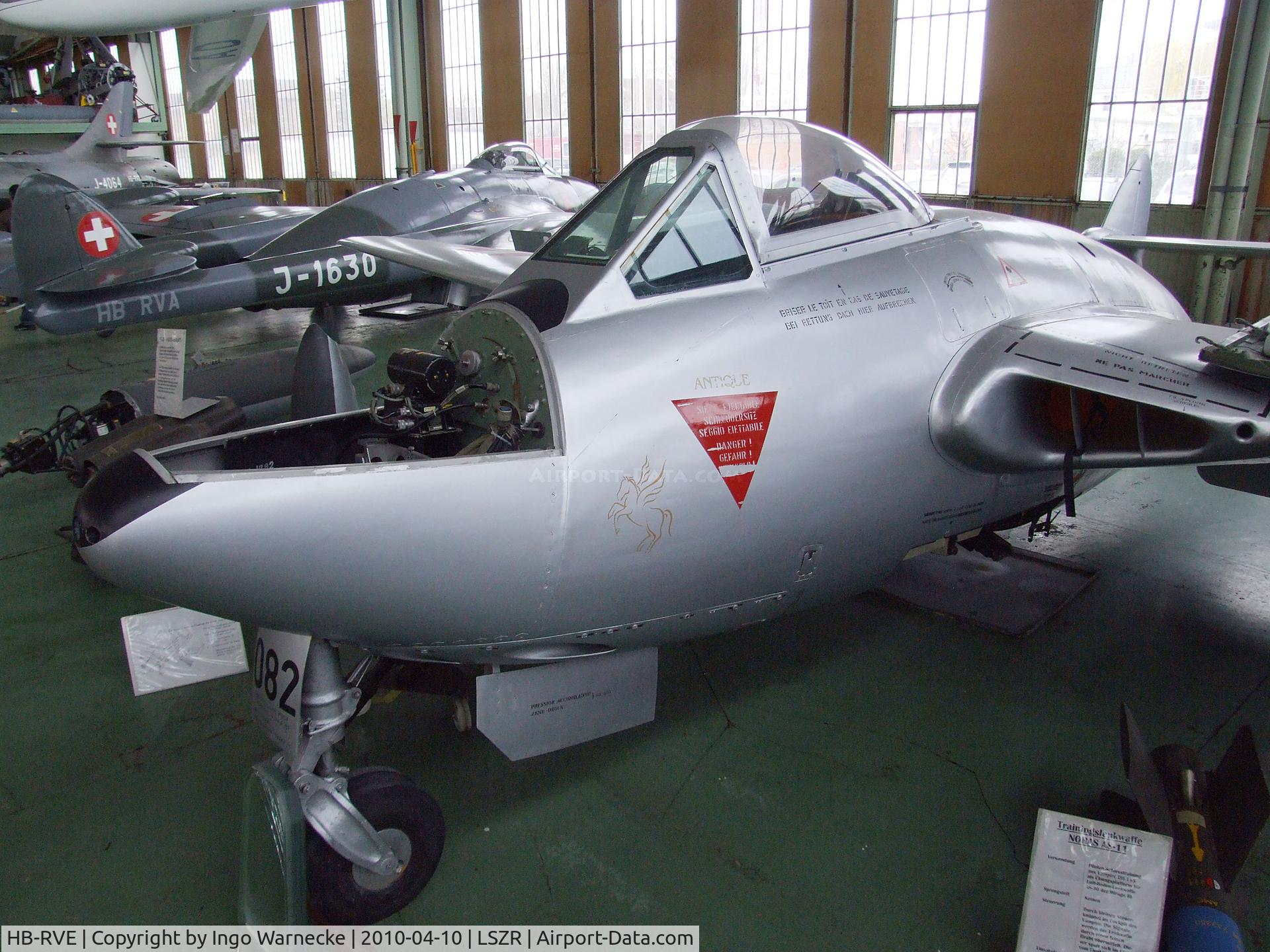 HB-RVE, 1960 De Havilland (F+W Emmen) Vampire FB6 (DH-100) C/N 993, De Havilland D.H.100 Vampire FB6 at the Fliegermuseum Altenrhein
