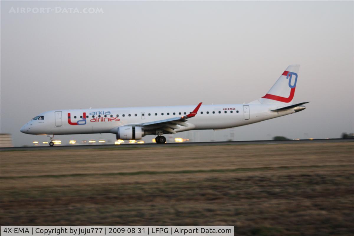 4X-EMA, 2008 Embraer 195LR (ERJ-190-200LR) C/N 19000172, on landing at CDG