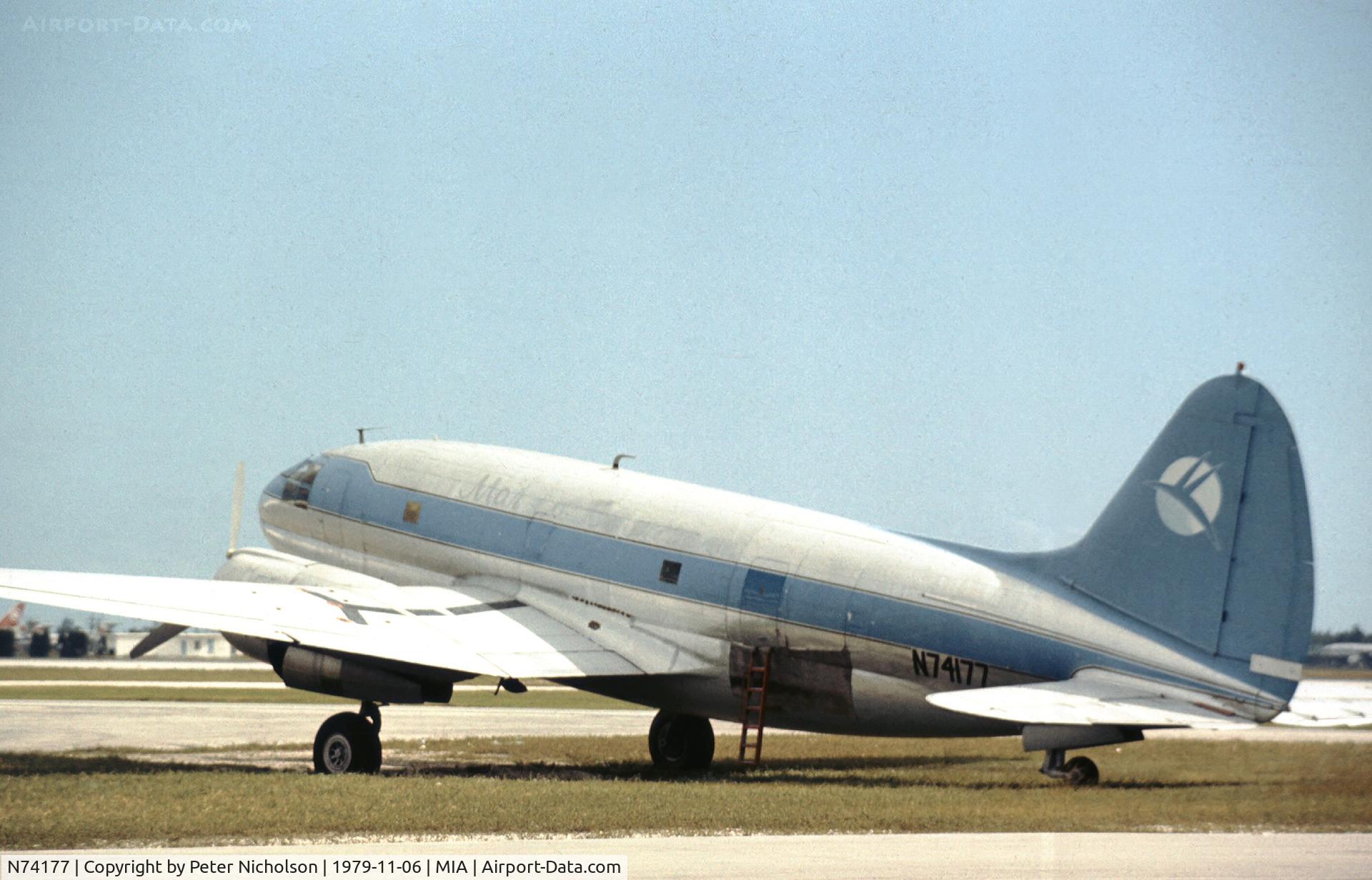 N74177, 1945 Curtiss C-46F Commando C/N 22596, C-46F Commando with Aircraft Modifications of Miami in November 1979.