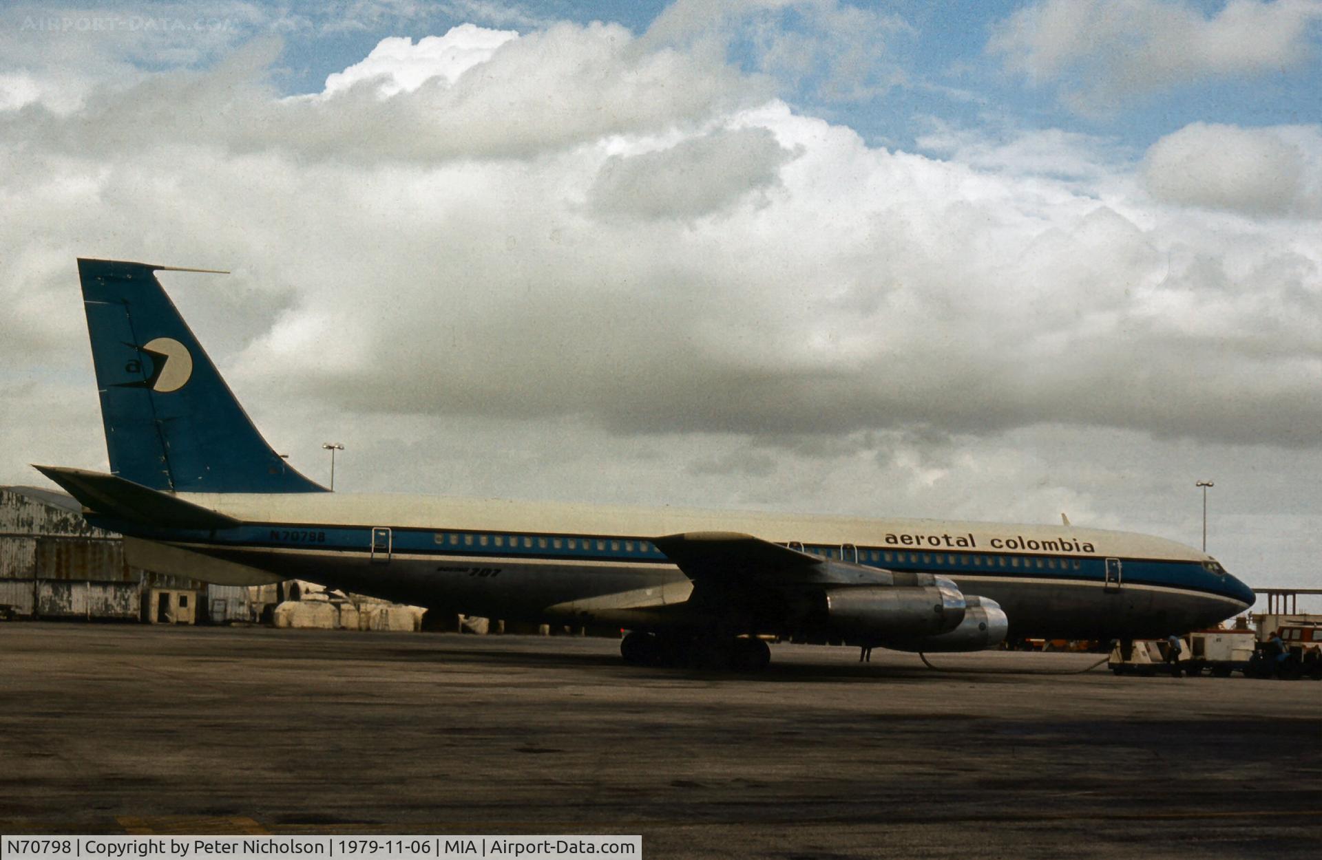 N70798, 1960 Boeing 707-321 C/N 17605, Boeing 707-321 of Aerotal Columbia at Miami in November 1979.