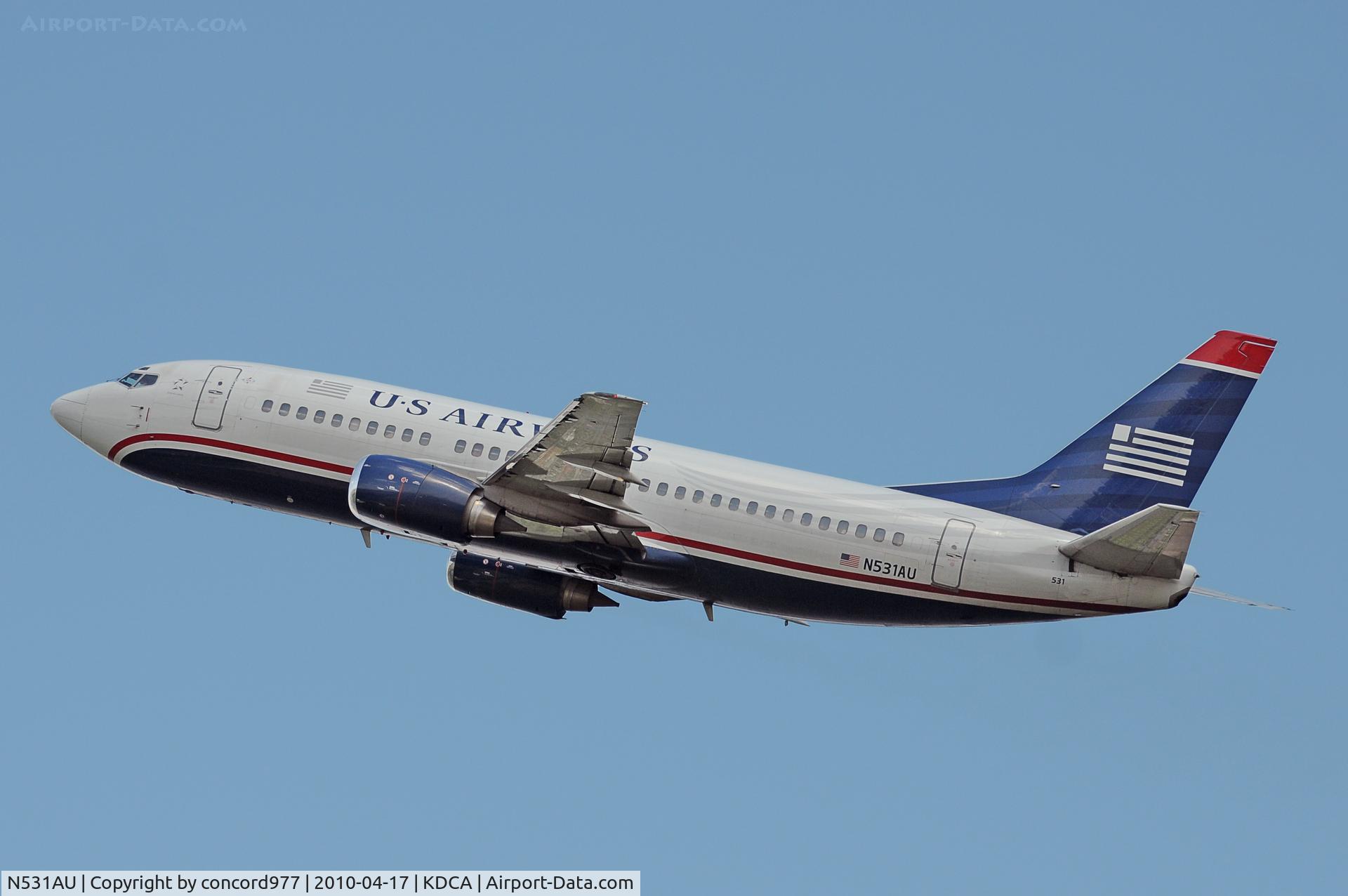 N531AU, 1989 Boeing 737-3B7 C/N 24478, Seen at KDCA on 4/17/2010.