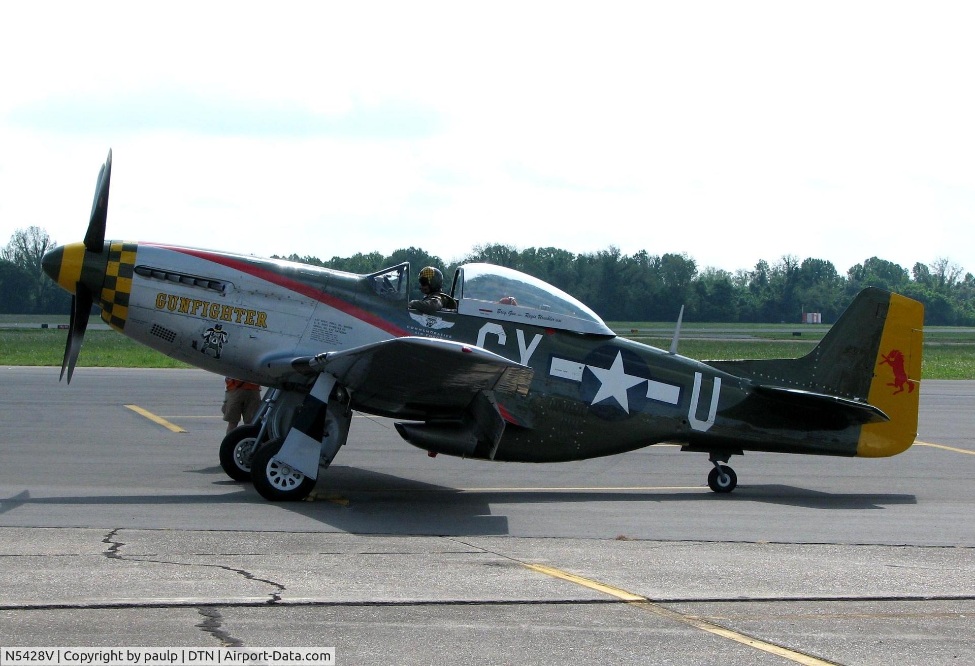 N5428V, 1944 North American P-51D Mustang C/N 122-39723, About to start taxiing to the active at Downtown Shreveport.