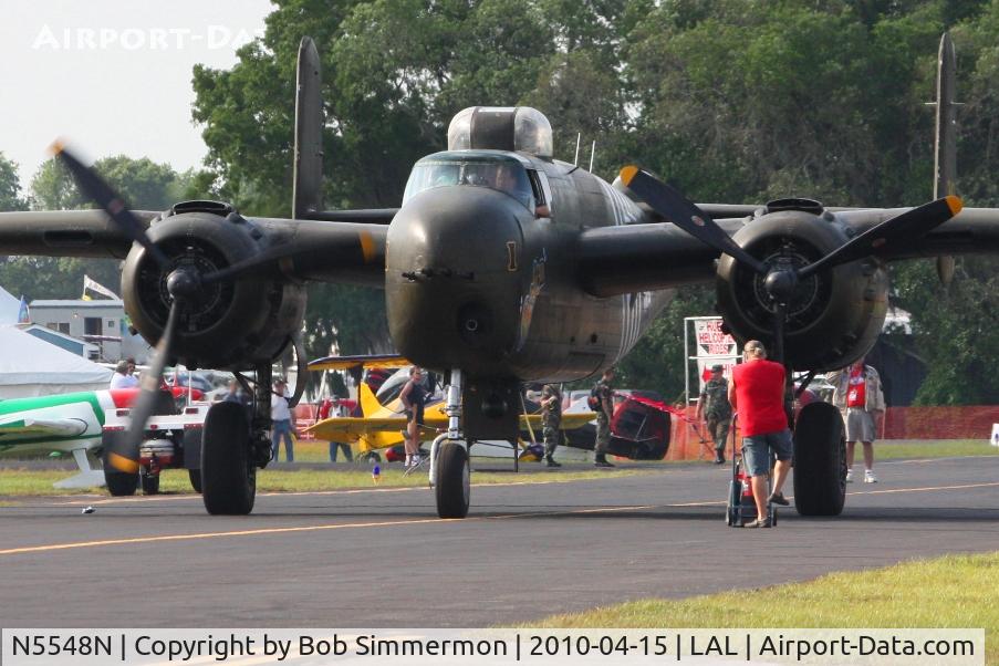 N5548N, 1943 North American B-25H Mitchell C/N 98-21107, No. 1 engine start at Sun N Fun 2010 - Lakeland, FL.