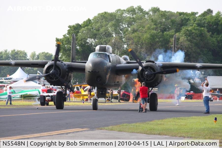 N5548N, 1943 North American B-25H Mitchell C/N 98-21107, No. 1 engine start at Sun N Fun 2010 - Lakeland, FL.