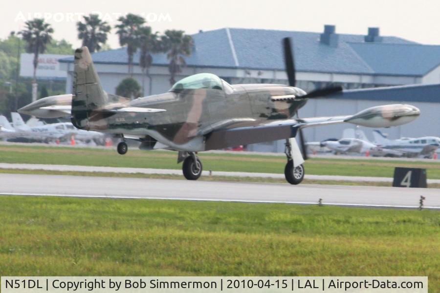 N51DL, 1944 North American P-51D Mustang C/N 26890, Departing Lakeland, FL during Sun N Fun 2010