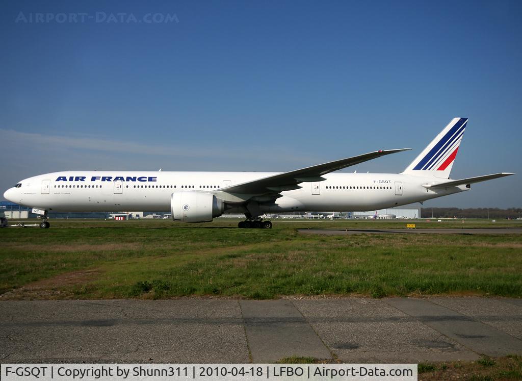 F-GSQT, 2007 Boeing 777-328/ER C/N 32846, Moving to the airport from Saurous area...
