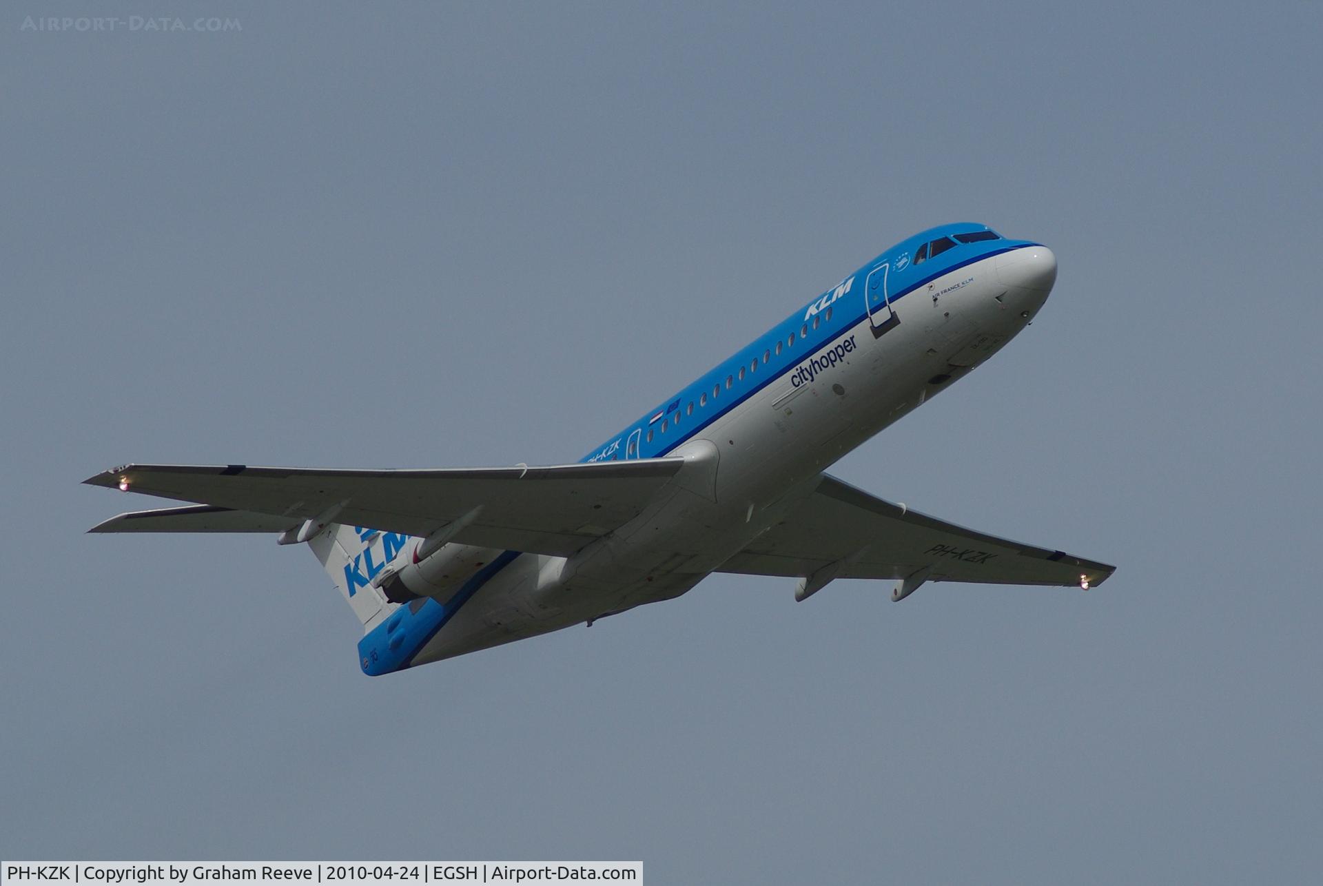 PH-KZK, 1997 Fokker 70 (F-28-0070) C/N 11581, Taking off from Norwich.