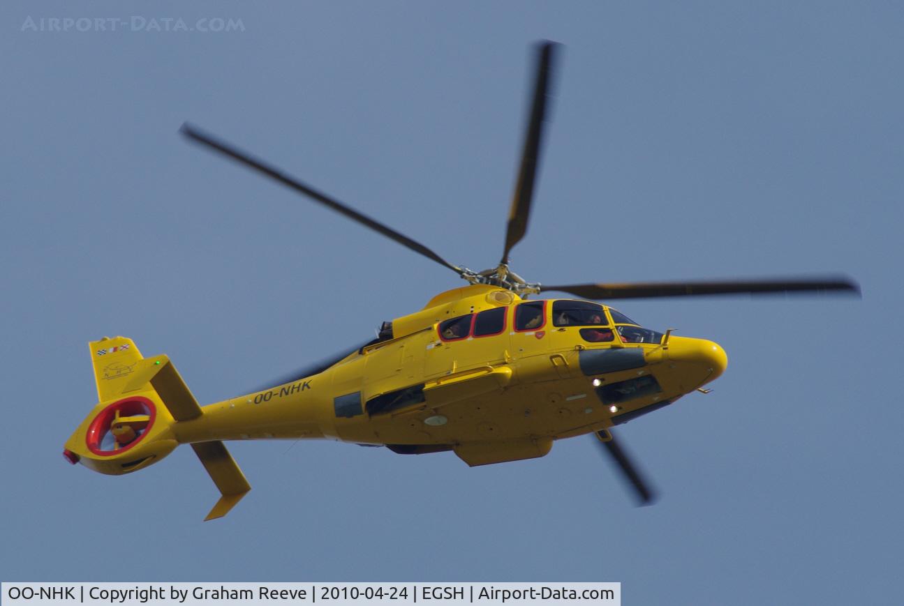 OO-NHK, 2009 Eurocopter EC-155B-1 C/N 6876, Departing Norwich.