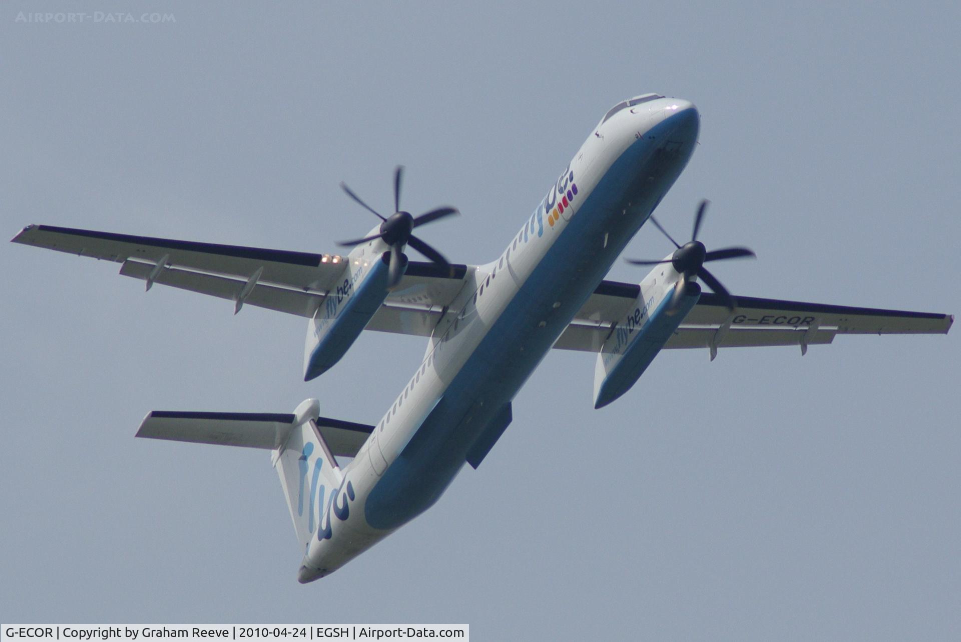 G-ECOR, 2009 De Havilland Canada DHC-8-402Q Dash 8 C/N 4248, Taking off from Norwich.