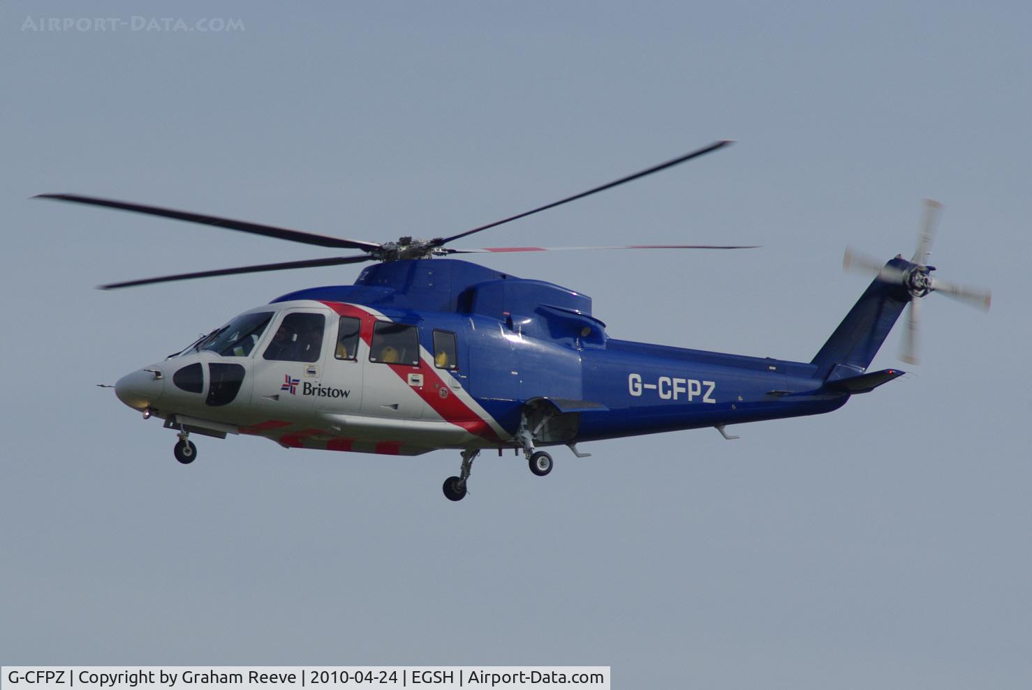 G-CFPZ, 2008 Sikorsky S-76C C/N 760744, Landing at Norwich.