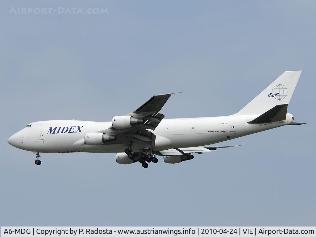 A6-MDG, 1991 Boeing 747-228F C/N 25266, Operating a cargo flight on behalf of Emirates Sky Cargo to Vienna