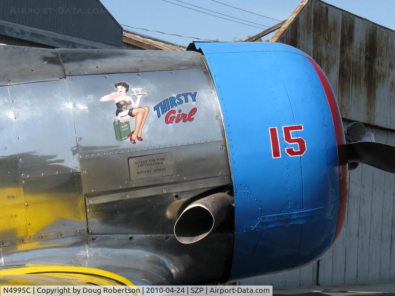N4995C, 1949 North American T-6G Texan C/N 168-481, 1949 North American T-6G 'Thirsty Girl', (1949 factory reman), P&W R-1340 WASP 600 Hp, nose art