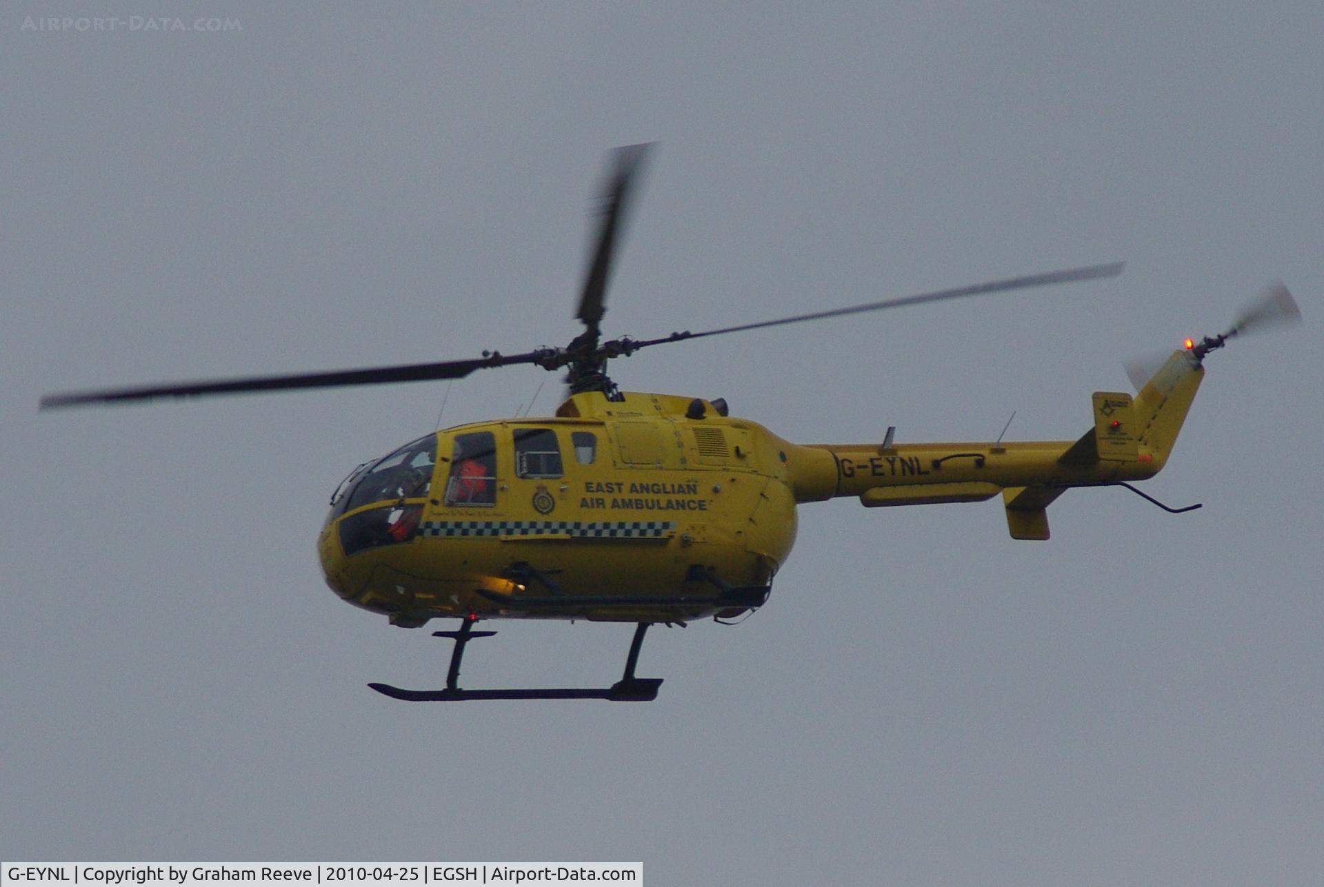 G-EYNL, 1979 MBB Bo-105DBS-5 C/N S.382, Taking off from Norwich.