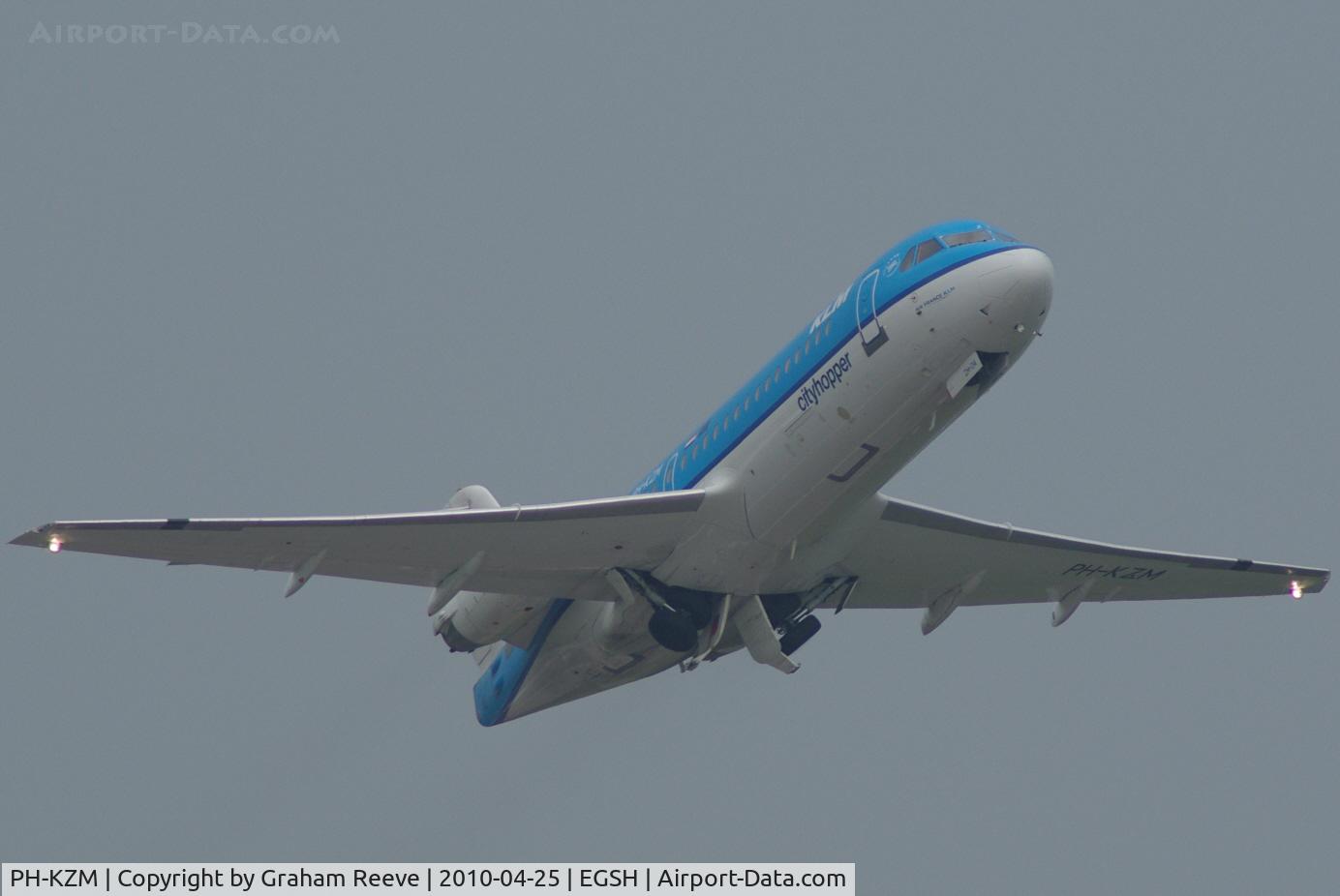 PH-KZM, 1995 Fokker 70 (F-28-0070) C/N 11561, Taking off from Norwich.