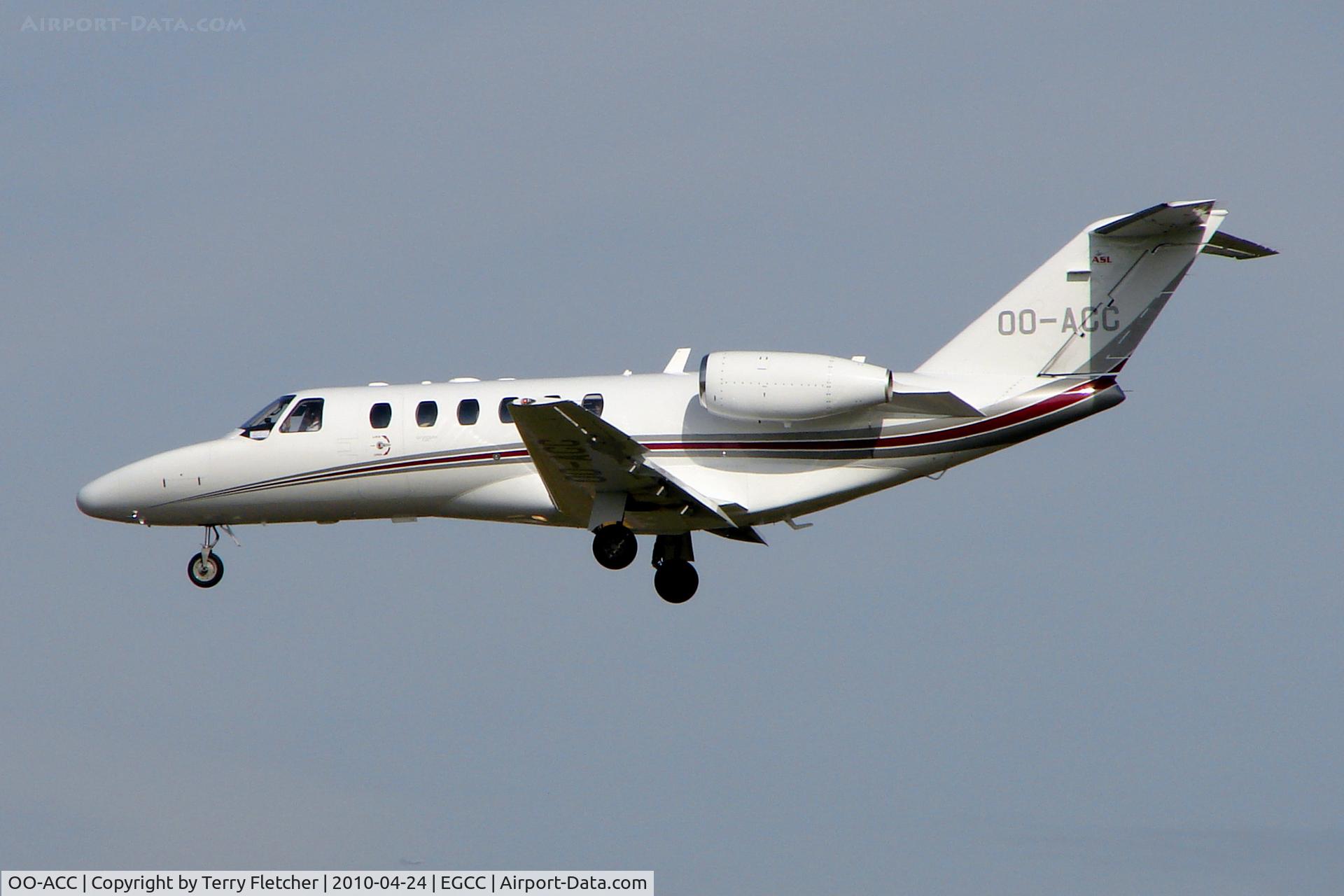 OO-ACC, 2008 Cessna 525A CitationJet CJ2+ C/N 525A-0431, Cessna 525 CJ2 landing at Manchester