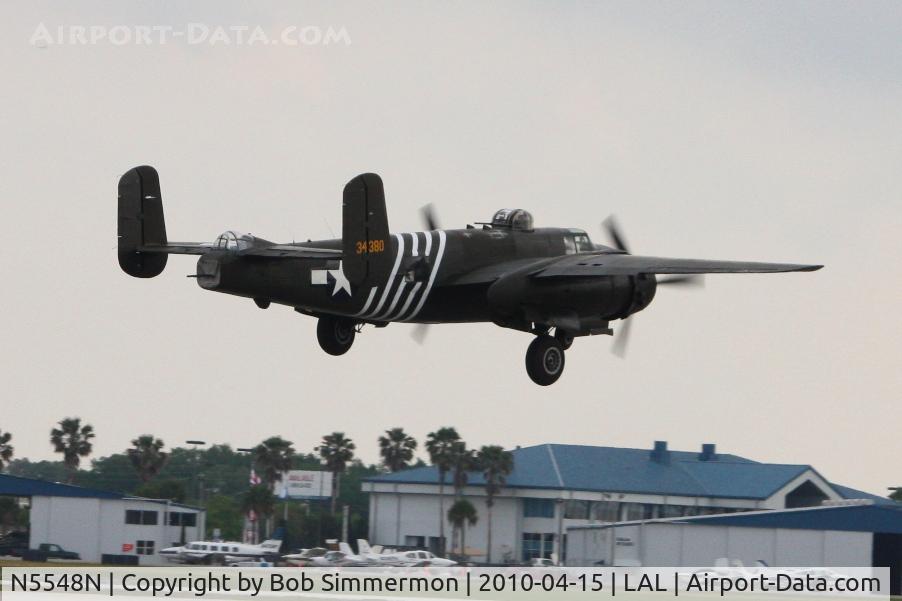 N5548N, 1943 North American B-25H Mitchell C/N 98-21107, Departing Lakeland, FL during Sun N Fun 2010