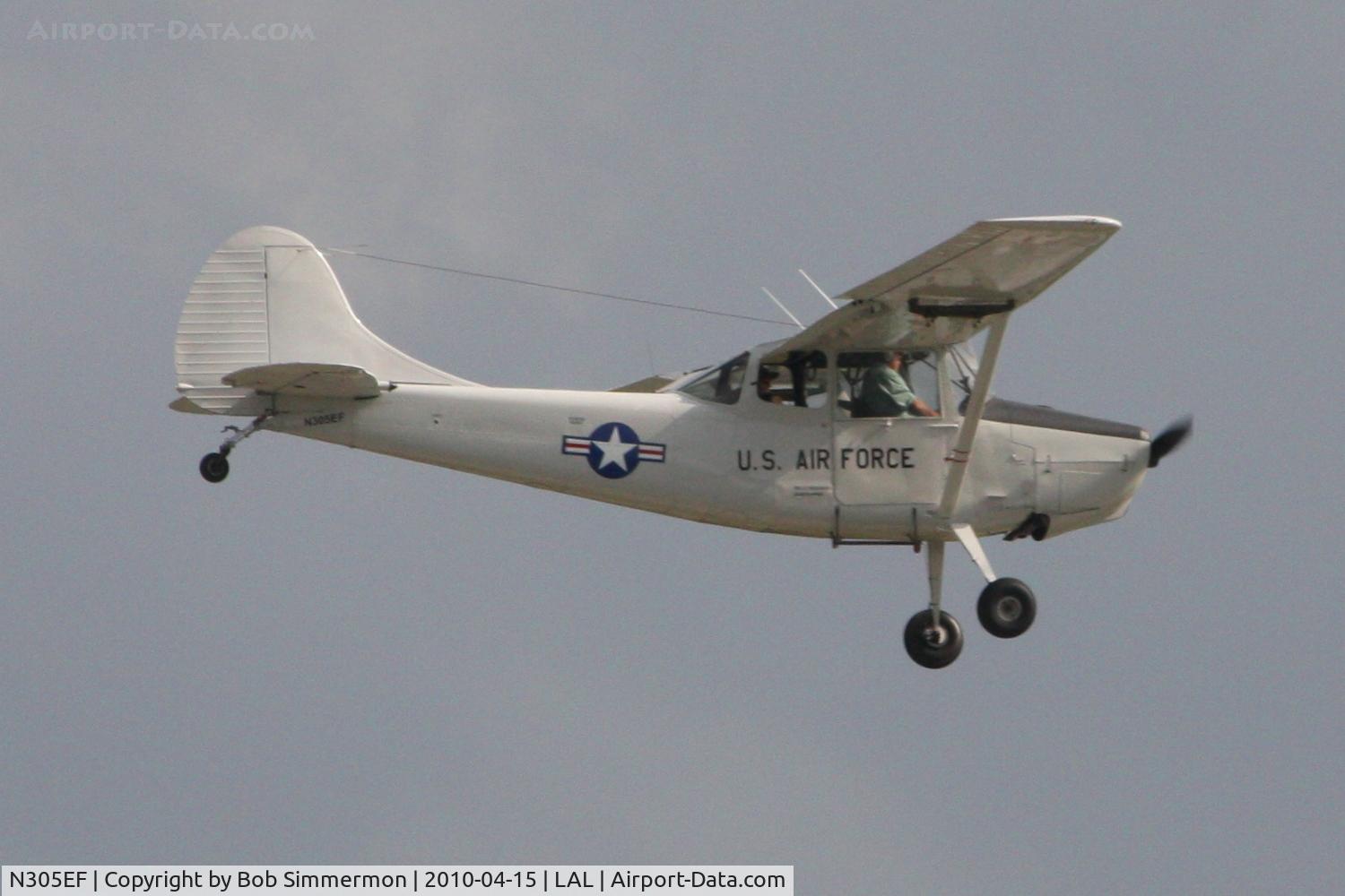 N305EF, Cessna L-19E Bird Dog C/N 24576, Arriving at Lakeland, FL during Sun N Fun 2010.