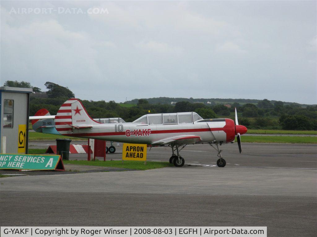 G-YAKF, 1991 Yakovlev (Aerostar) Yak-52 C/N 9111205, Team Osprey aircraft. Based at Swansea Airport. Previous registration ZU-IAK.