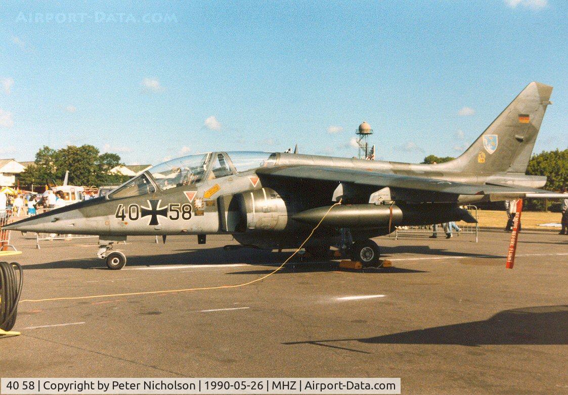 40 58, Dassault-Dornier Alpha Jet A C/N 0058, Alpha Jet of JBG-43 on display at the 1990 RAF Mildenhall Air Fete.